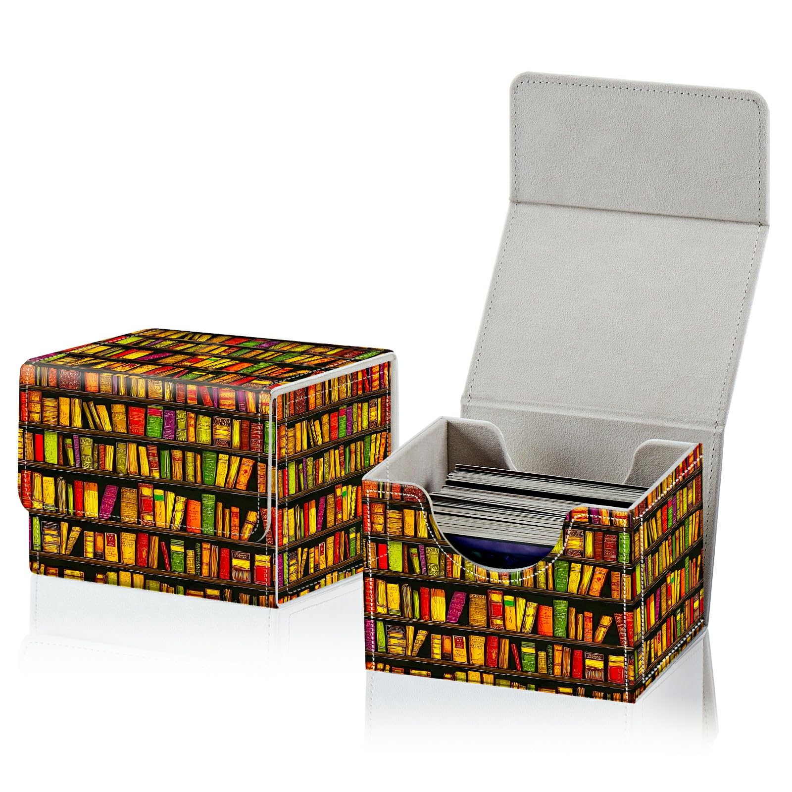 RWUTYTIUL Card Deck Box for MTG, Cards Storage Box Fits 120+ Sleeved, Leather Small Size Strong Magnetic Closing Card Case for Board Games Magic TCG CCG Baseball Collection, Book Library