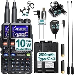BAOFENG Radio 10W Walkie Talkies Long Range NOAA Weather Radio Handheld Emergency Two Way Radio 999CH with 2500mAh Type-C Battery,Programming Cable for Survival Gear Hunting Camping(2PACK)