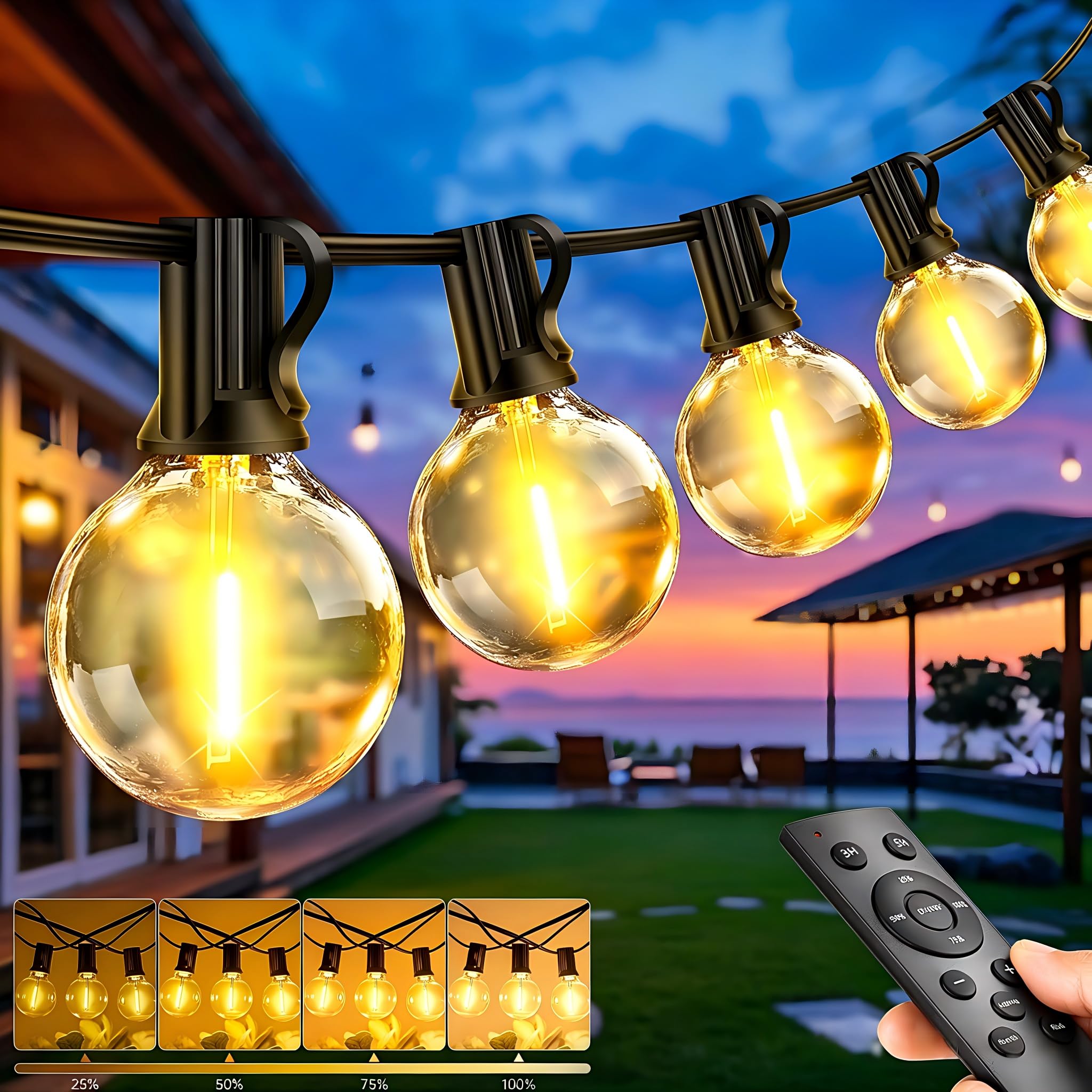 Lichterkette Außen Outdoor Strom LED - 60M Lichterketten Aussen Beleuchtung Wetterfest Dimmbar String Lights mit Fernbedienung für Garten Balkon Pavillon Party