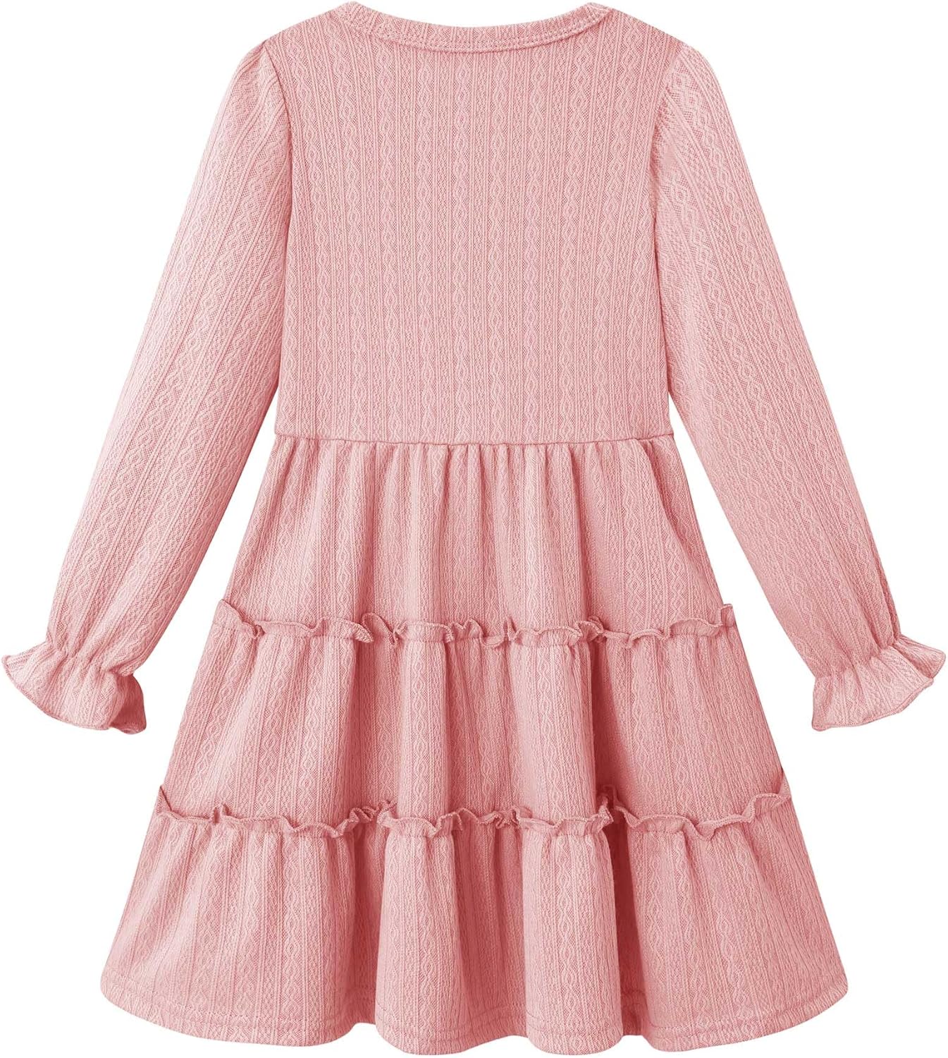 lymanchi Toddler Girl Tiered Swing Dress Long Sleeve Solid Dresses Soft Casual Fall Winter Outfit - Image 2