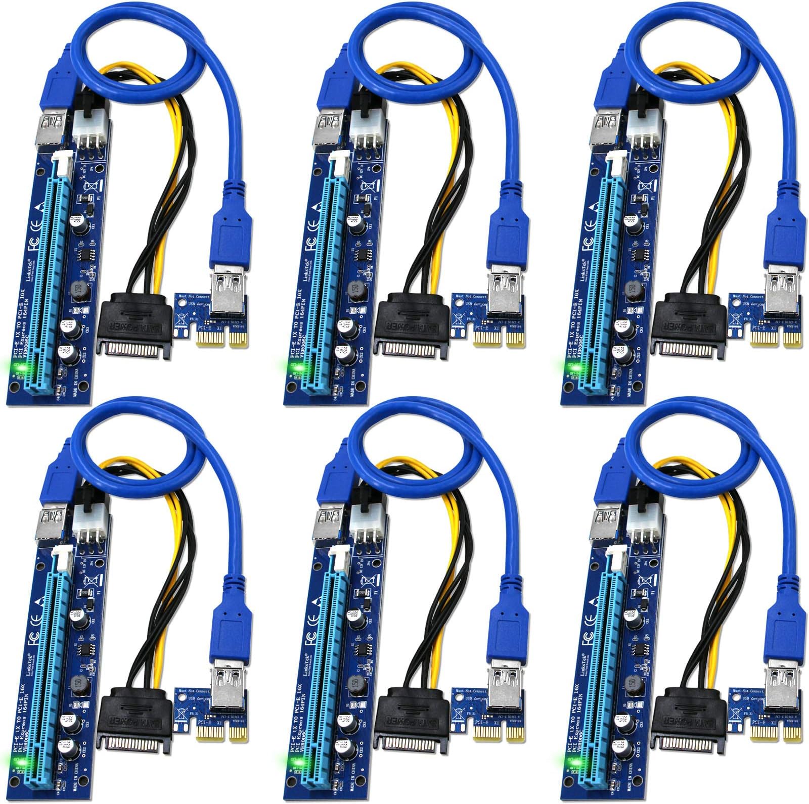PCIE Risers for ETH/BTC GPU Miner Rigs, PCIE Riser Cable for Bitcoin, Ethereum Mining, GPU Riser Adapter, GPU Riser Cable, PCI Express Riser VER006C(6Pack)