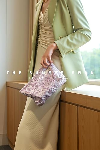 Miniatura 2 de The Summer Swan Kit de embrague floral grande del período del embrague del mediodía, bolsa de maquillaje linda para el cuidado de la piel, Bordado
