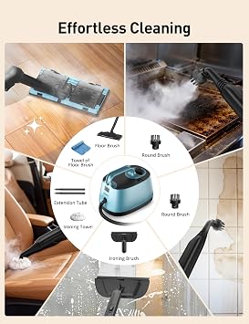 Aspiron Steam Cleaner, 293F 58 PSI Powerful Multipurpose Handheld Steam Mop for Home Use, 21 Attachments, 50Oz Capacity, Heavy Duty Steamer for Carpets, Floors, Cars, Tiles, Crack Cleaning, Cerulean