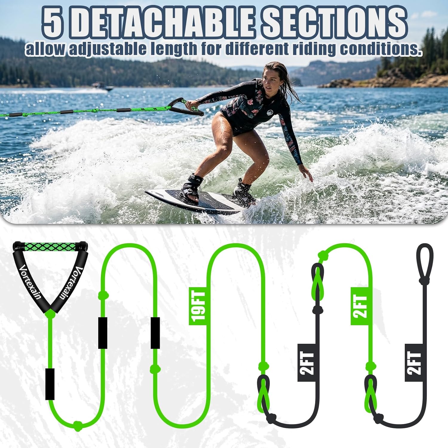 Wakesurf Rope with Handle, 25ft Lines for Wakeboarding Waterskiing and Wakesurfing