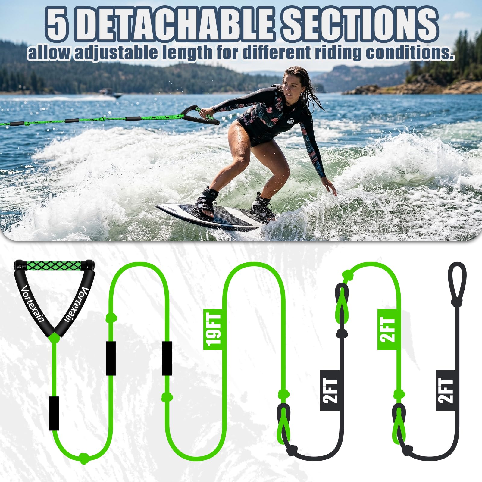 Wakesurfseil mit Griff, 7,6 m Leinen für Wakeboarden Wasserski und Wakesurfen