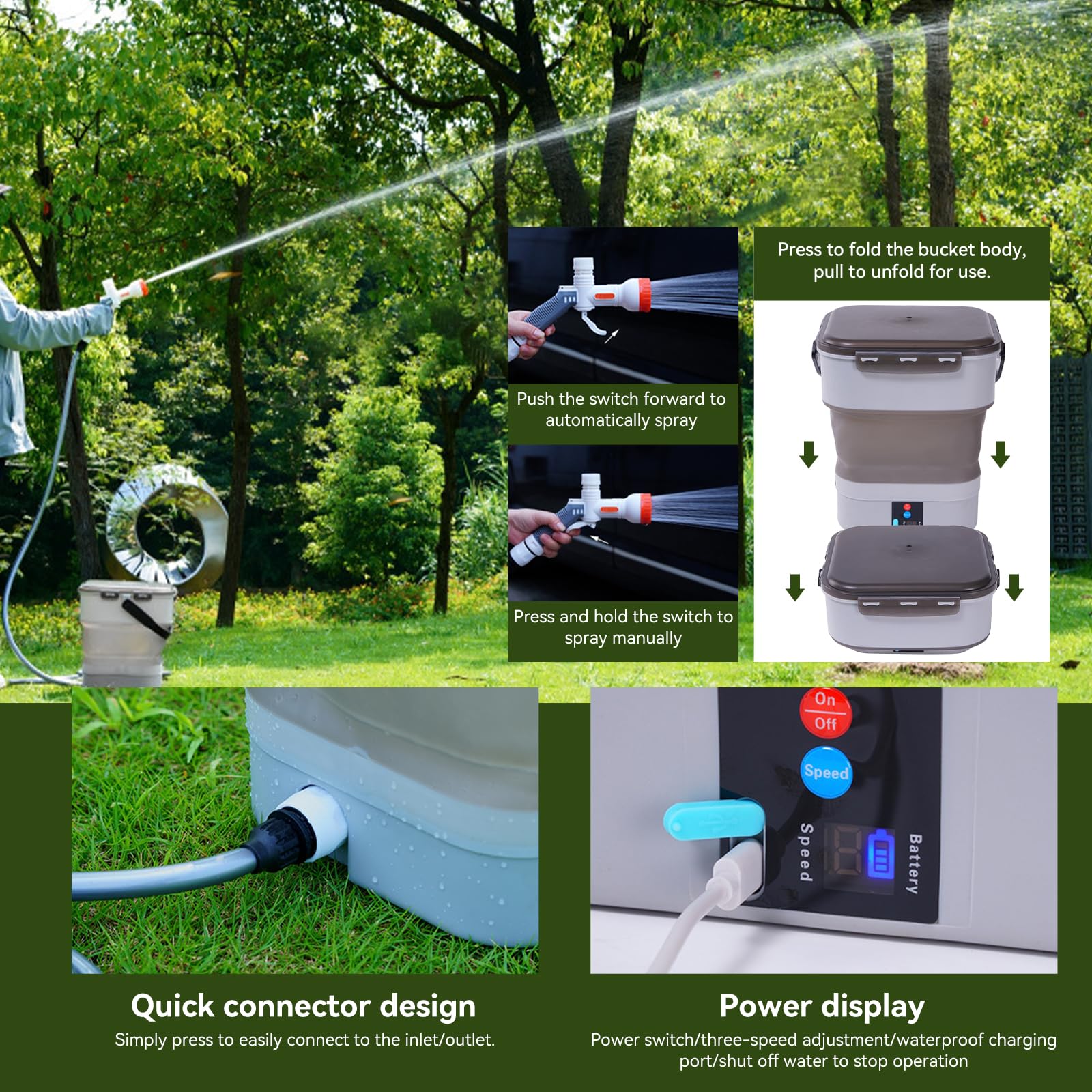 Limpiador de alta presión con depósito de agua, limpiador de alta presión eléctrico portátil para exteriores, con depósito de agua de 12 litros, boquilla 5 en 1, para terraza, ducha de camping y