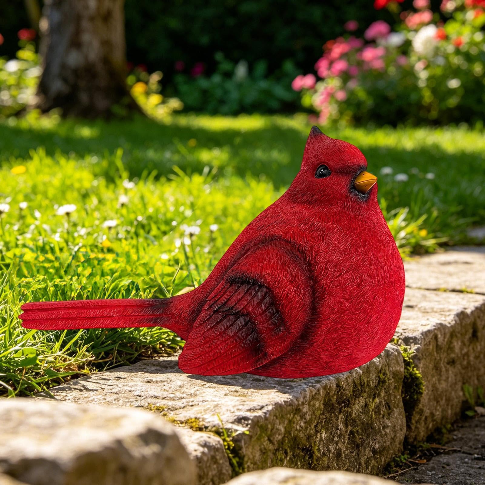 Generisch Figurki ptaków, kolekcjonerskie rzeźby ogrodowe z żywicy, rzeźba czerwonego ptaka, do użytku na zewnątrz, trawnik, do kształtowania krajobrazu, na taras, podwórko, do wnętrz, domu, sypialni
