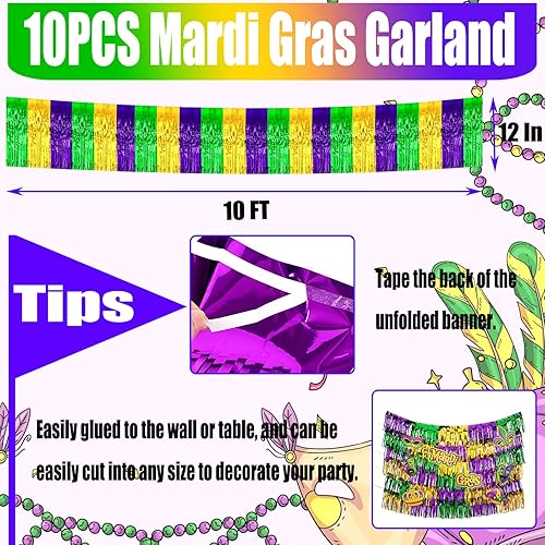 Miniatura 58 de Paquete de 10 guirnaldas de flecos de papel de aluminio rosa de 10 pies con serpentinas metálicas de oropel para colgar en la pared, telón de fondo