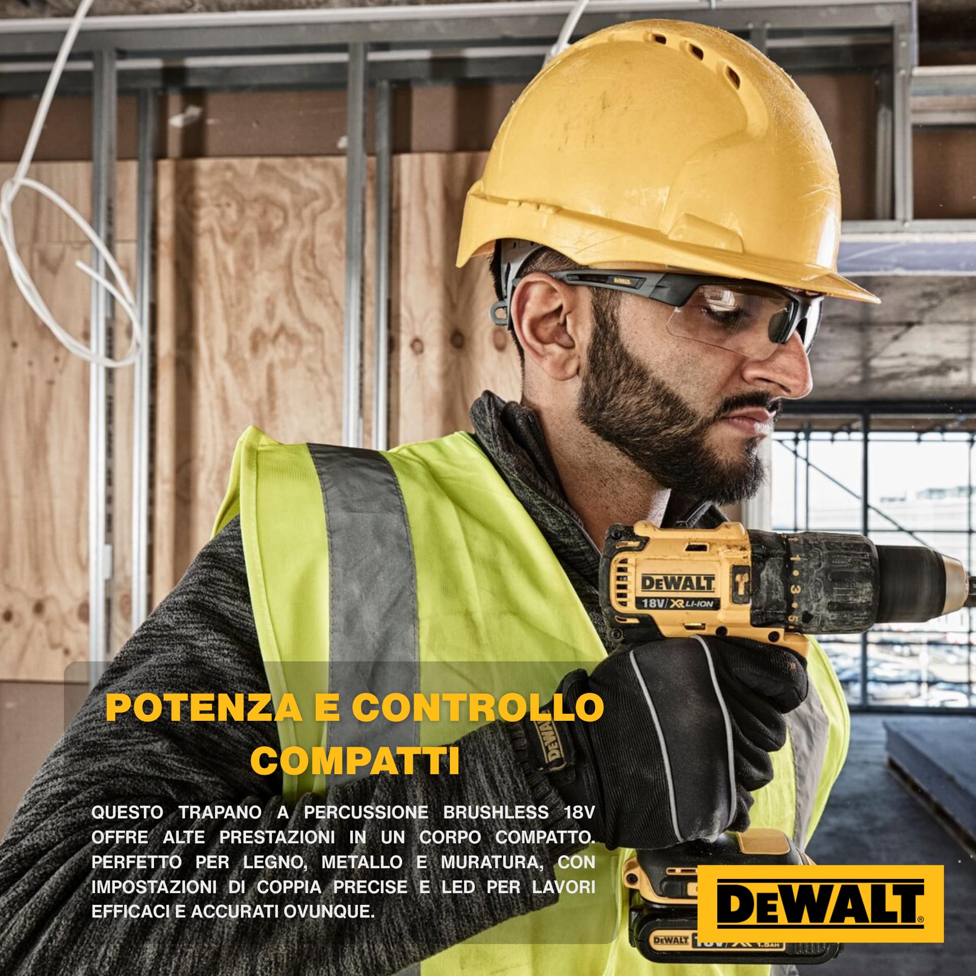 DEWALT XR 18V Trapano Avvitatore Combinato Brushless, Compatto Senza Fili con 2x Batterie XR Li-Ion 2Ah, Caricabatterie, Valigetta, Alta Coppia, Luce LED, Prestazioni Versatili – DCD778D2T-QW