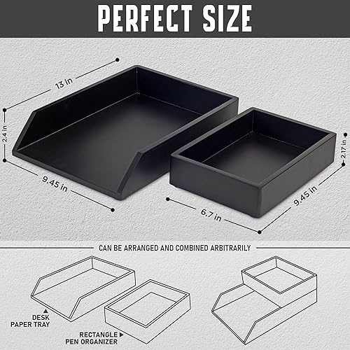 Miniatura 2 de Demigo Organizador de escritorio, juego de 2 bandejas de cartas, de madera de acacia, para almacenamiento, carpetas de cartas, cuadernos, impresión