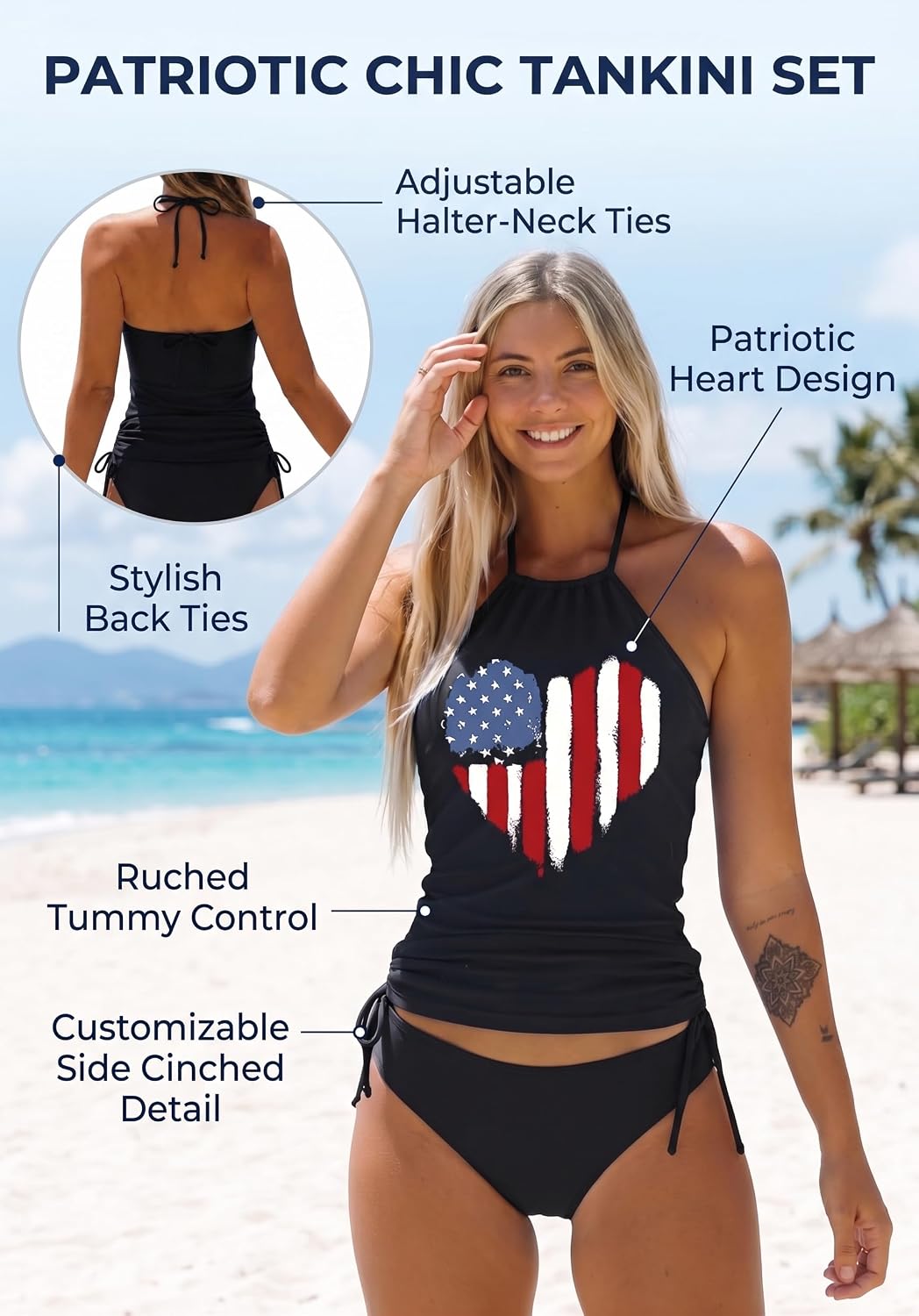 Womens Two-Piece Tankini Set Cow Skull with Leopard Print Sets Swimwear Tankini Top Sets Swimwear