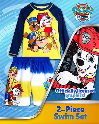 Miniatura 2 de Nickelodeon Paw Patrol Conjunto de Camiseta Protectora para Niños - 2 Piezas Chase Marshall TMNT UPF50 Camiseta de Natación y Shorts de Natación