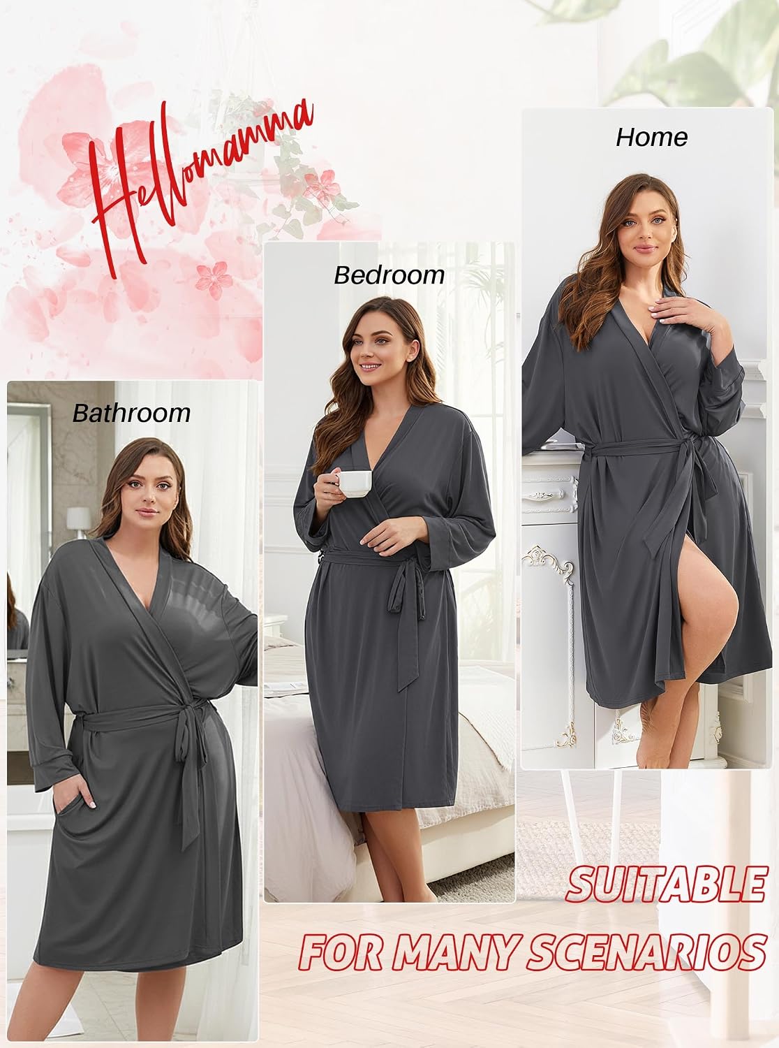 Hellomamma Plus Size Robes for Women: Lightweight Bathrobes Shower Robe Short Kimomo Nightgowns for Maternity Postpartum
