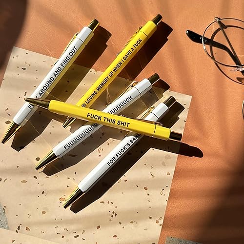 Miniatura 5 de Kapoorow Juego de 5 bolígrafos divertidos FUCK personalizados, bolígrafos ofensivos con citas divertidas y vibrantes, juego de bolígrafos diarios,