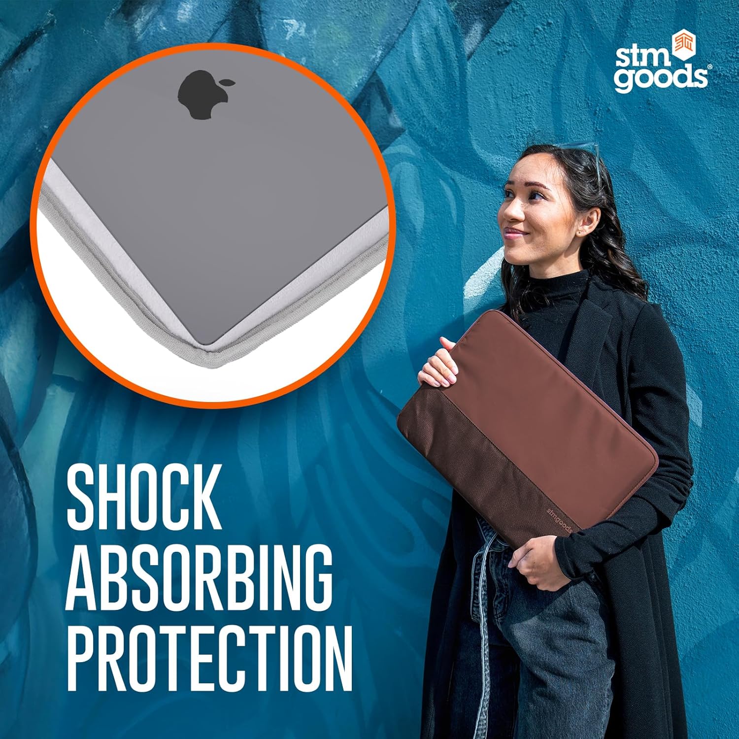 STM Origin Laptop Sleeve – Slim & Lightweight, Fleece-Lined Interior, 4mm EVA Shock Absorption, Smooth Zipper Access, Stylish & Protective Design for 14” Laptops - Glacier Blue