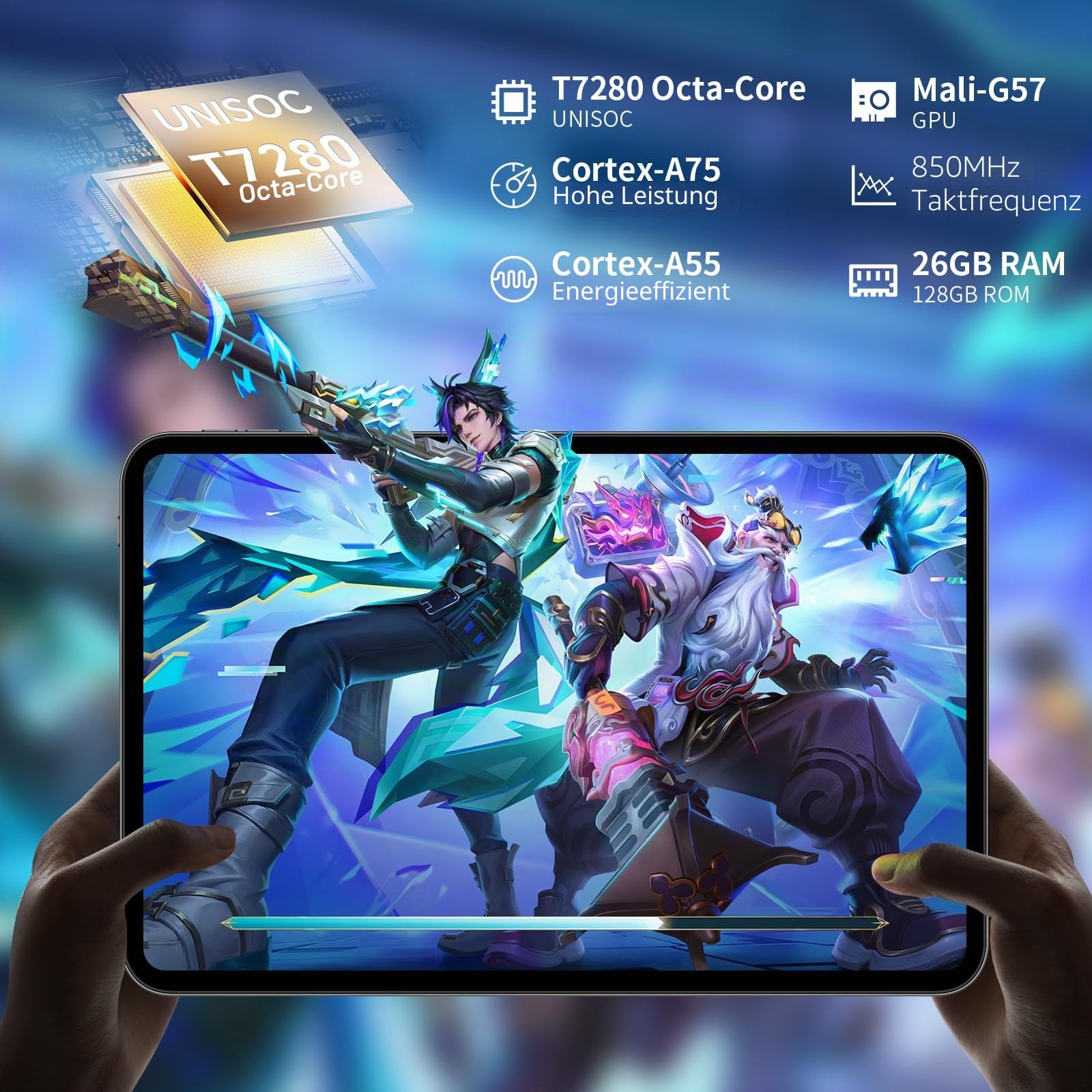 TECLAST Tablet 13.4 Zoll 120Hz Display, Android 16 Gaming Tablets T65, 4G LTE Dual SIM, 26GB RAM+128GB ROM(4TB TF), Widevine L1/13MP/GPS, Gemini AI Tablets mit USBC Anschluss für Streaming, Filme