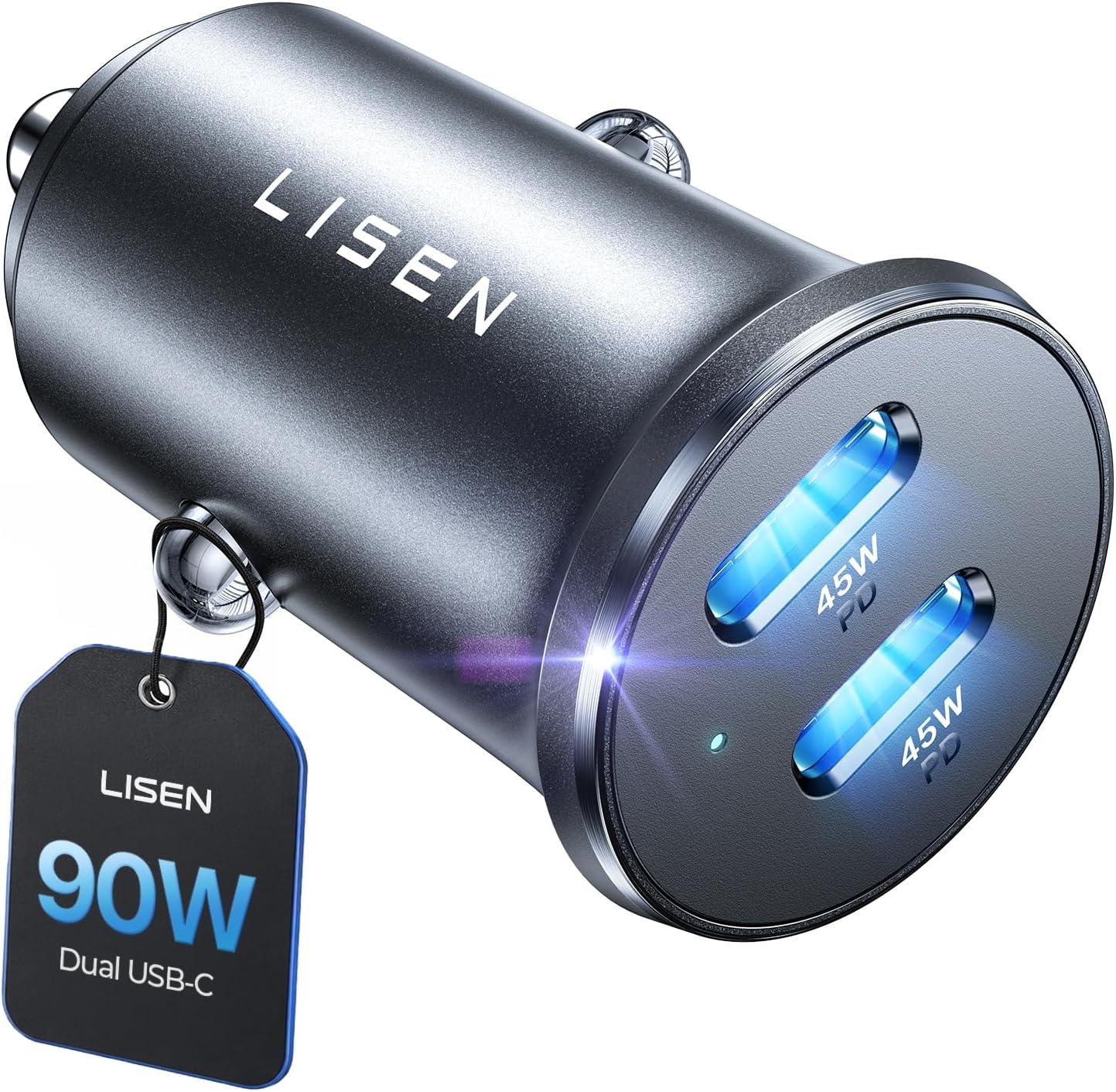 LISEN 90W USB C Car Charger USB C Fast Charge, 45W PD&QC 3.0 Fast Car Charger | for iPhone 17 Pro Max 16 15 Pro, Cigarette Lighter USB Charger Adapter for Samsung S26 S25,Android[Metal&Mini]Car Accessories