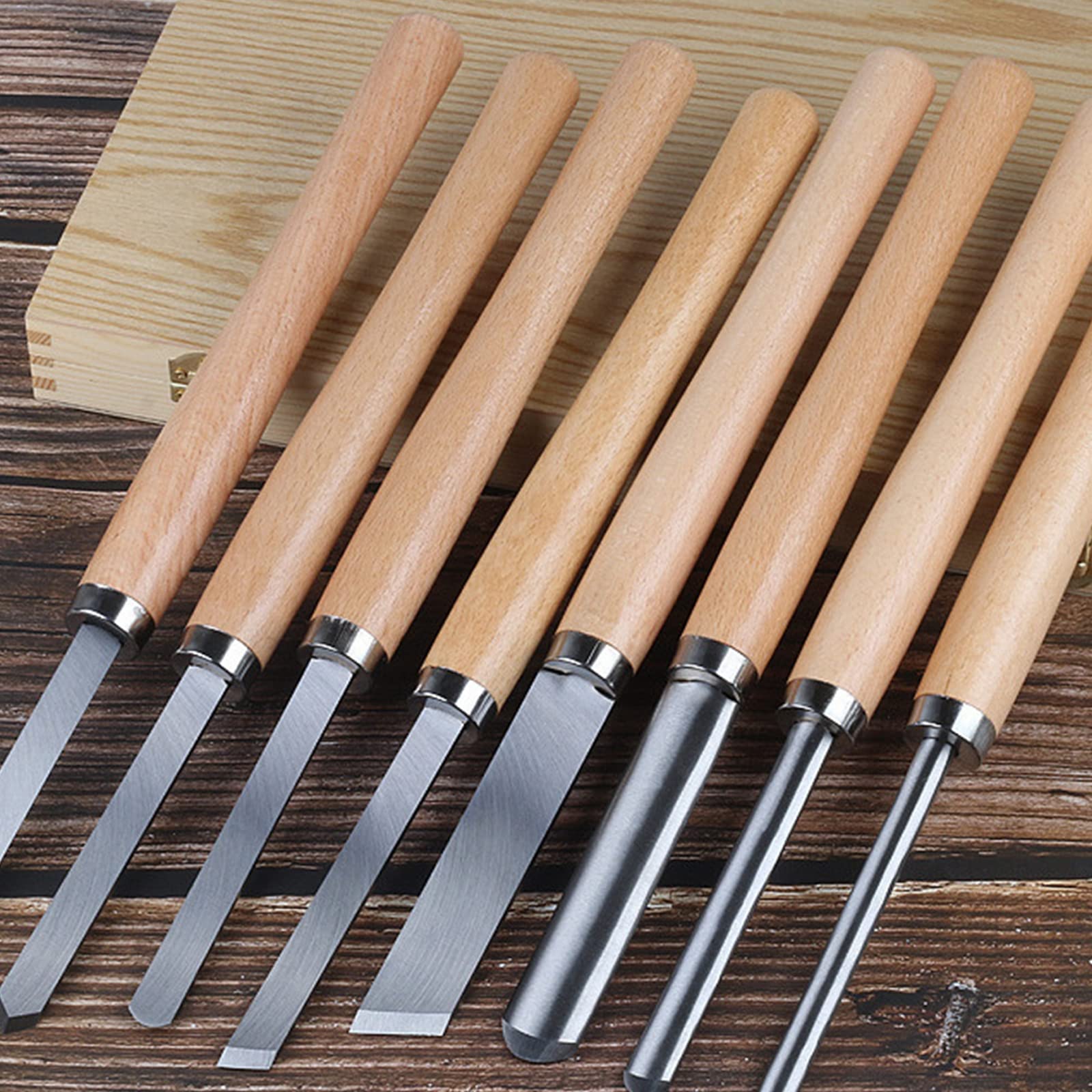 Set Di Scalpelli per Tornio per Legno da 8 Pezzi, Accessori per Tornitura Del Legno Utensili per Tornitura Del Legno, Manici in Legno Duro, Sgorbia in Acciaio Al Manganese
