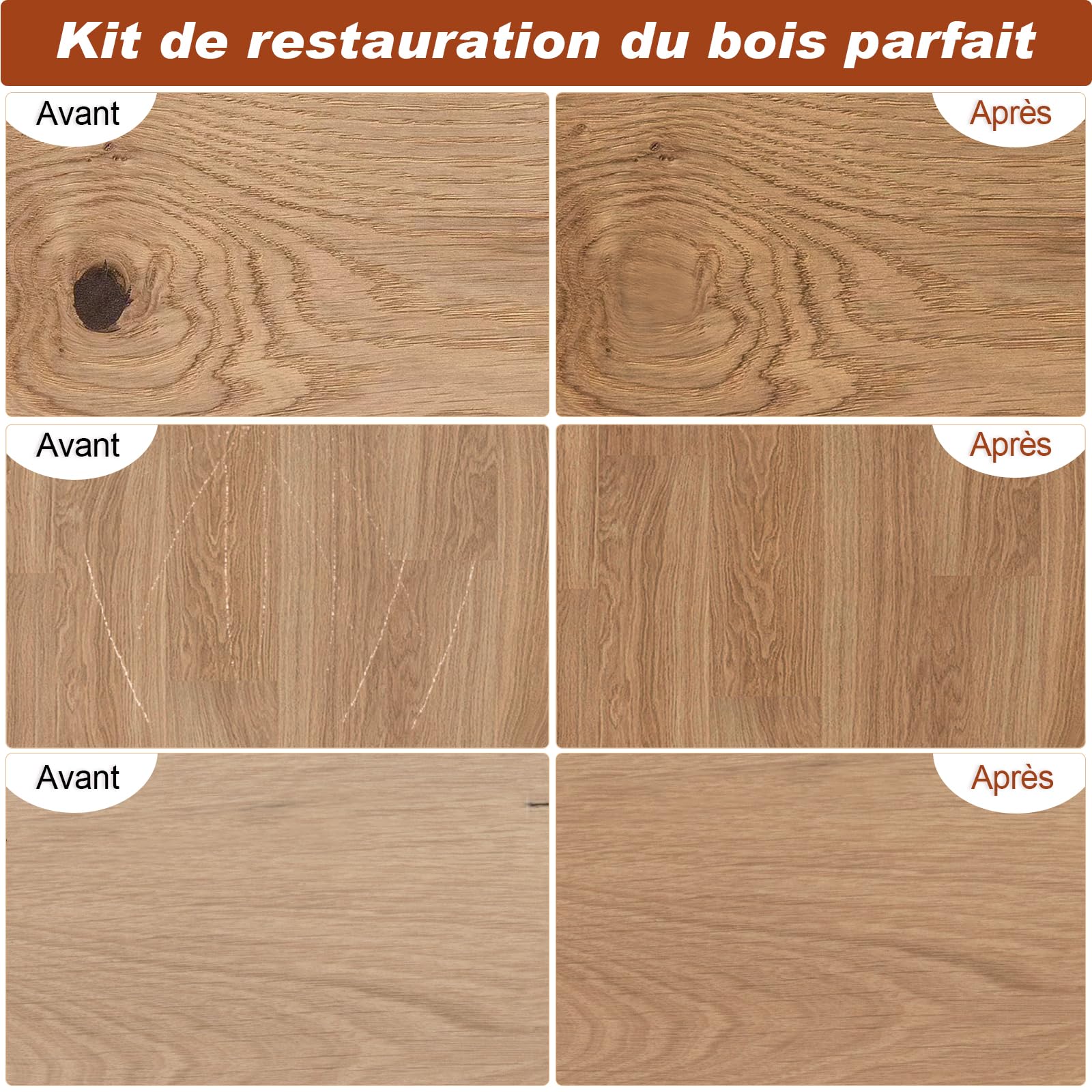 SEISSO Kit De Réparation De Meubles En Bois 39 Pièces, Pâte De Réparation De Mastic À Bois, Marqueurs De Retouche, Mastic À Bois Blanc, Huile De Cire, Pour Les Meubles En Bois, Les Planchers