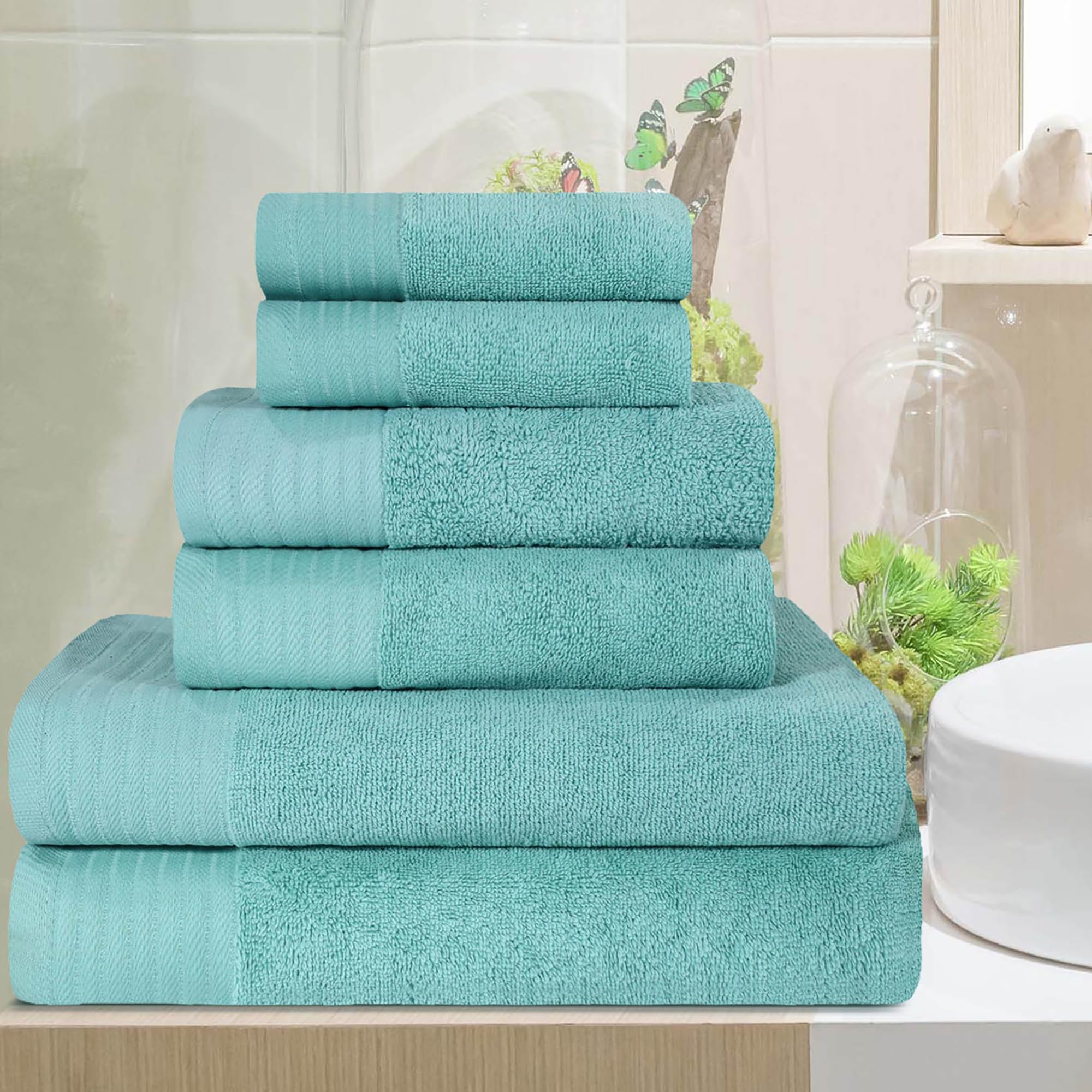 Serviettes en coton turc (lot de 6) jacquard absorbantes pour le bain et le spa à la maison