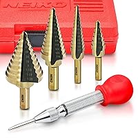 Vista 8 de NEIKO 10197A Juego de brocas de paso, 5 piezas de broca de paso para metal, total 50 tamaños SAE, 1/8” – 1-3/8”, acero de alta velocidad de titanio