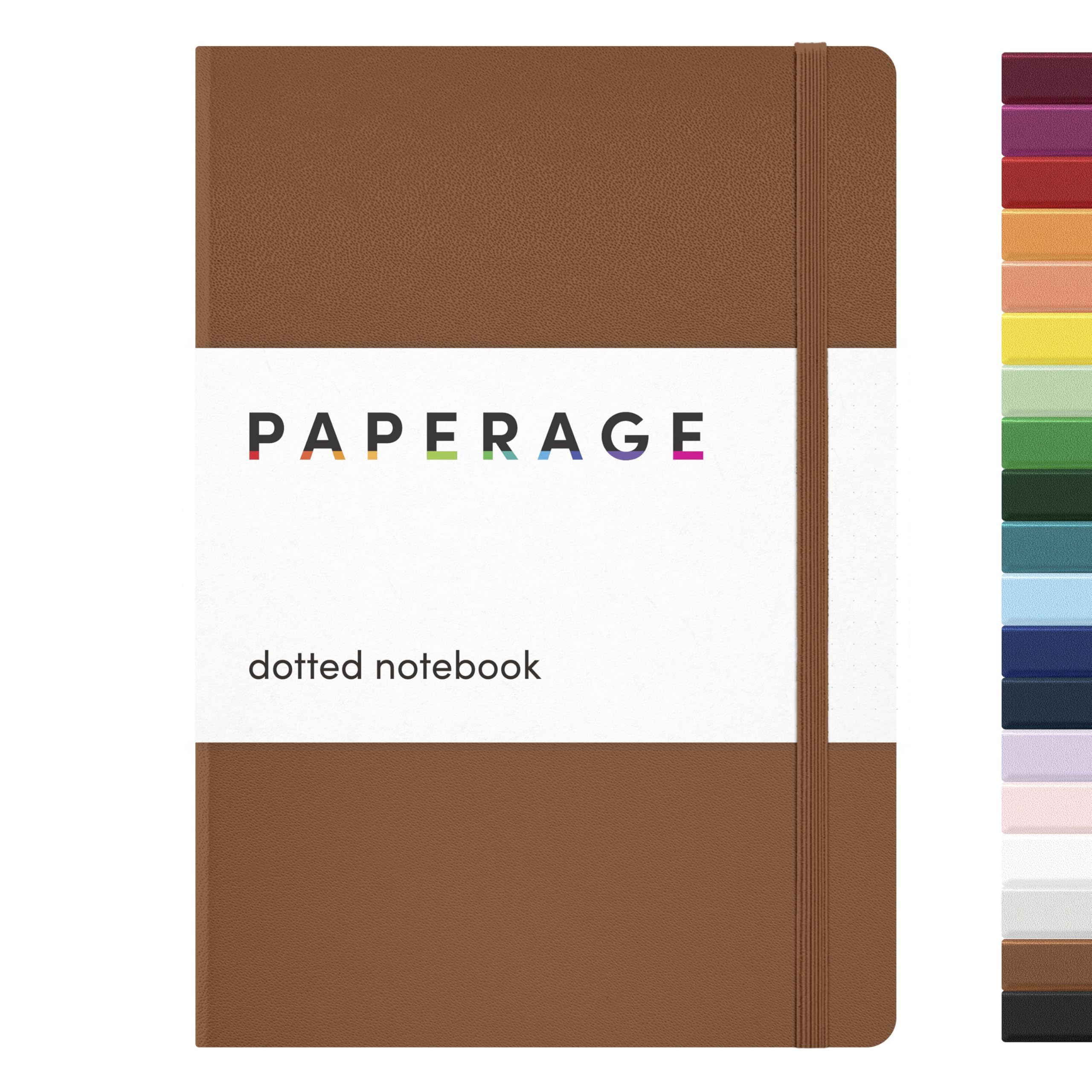 PAPERAGE Dotted Journal Notebook, (Cognac), 160 Pages, Medium 5.6 in x 8 in - 100 GSM Thick Paper – Hardcover Journaling Notebook for Work, School &amp; Bullet Journaling