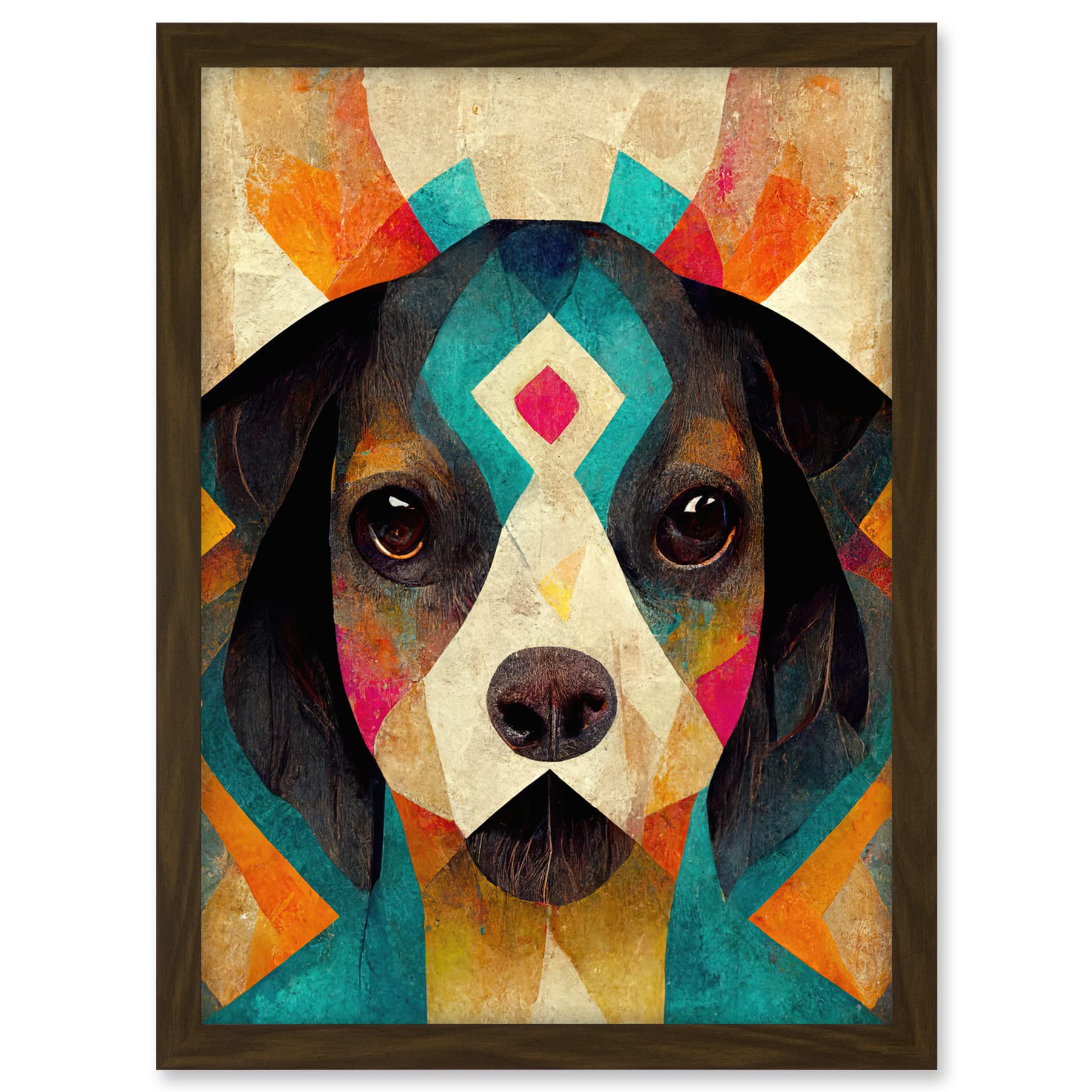 Wee Blue Coo Quirky Boho Abstract Modern Shaman Guru Dog Artwork Framed A3 Wall Art Print