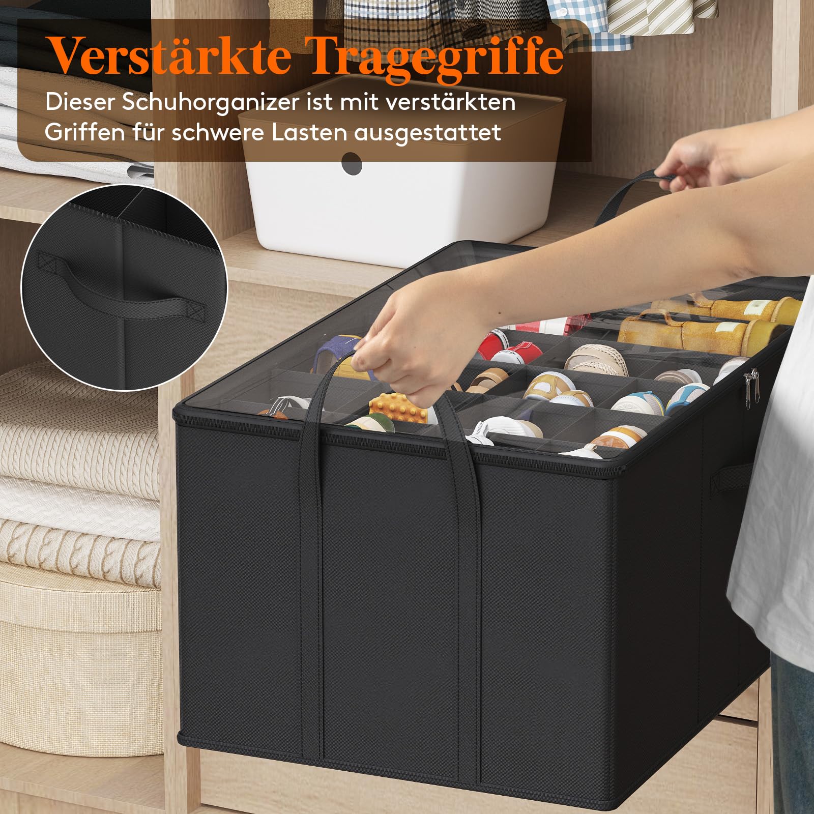Lifewit Faltbarer Schuhorganizer mit Durchsichtigem Deckel, 1er, Schwarz