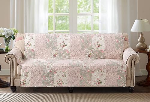 Brilliant Sunshine Traditional Rose and Sage Patchwork Couch Cover, Quilted