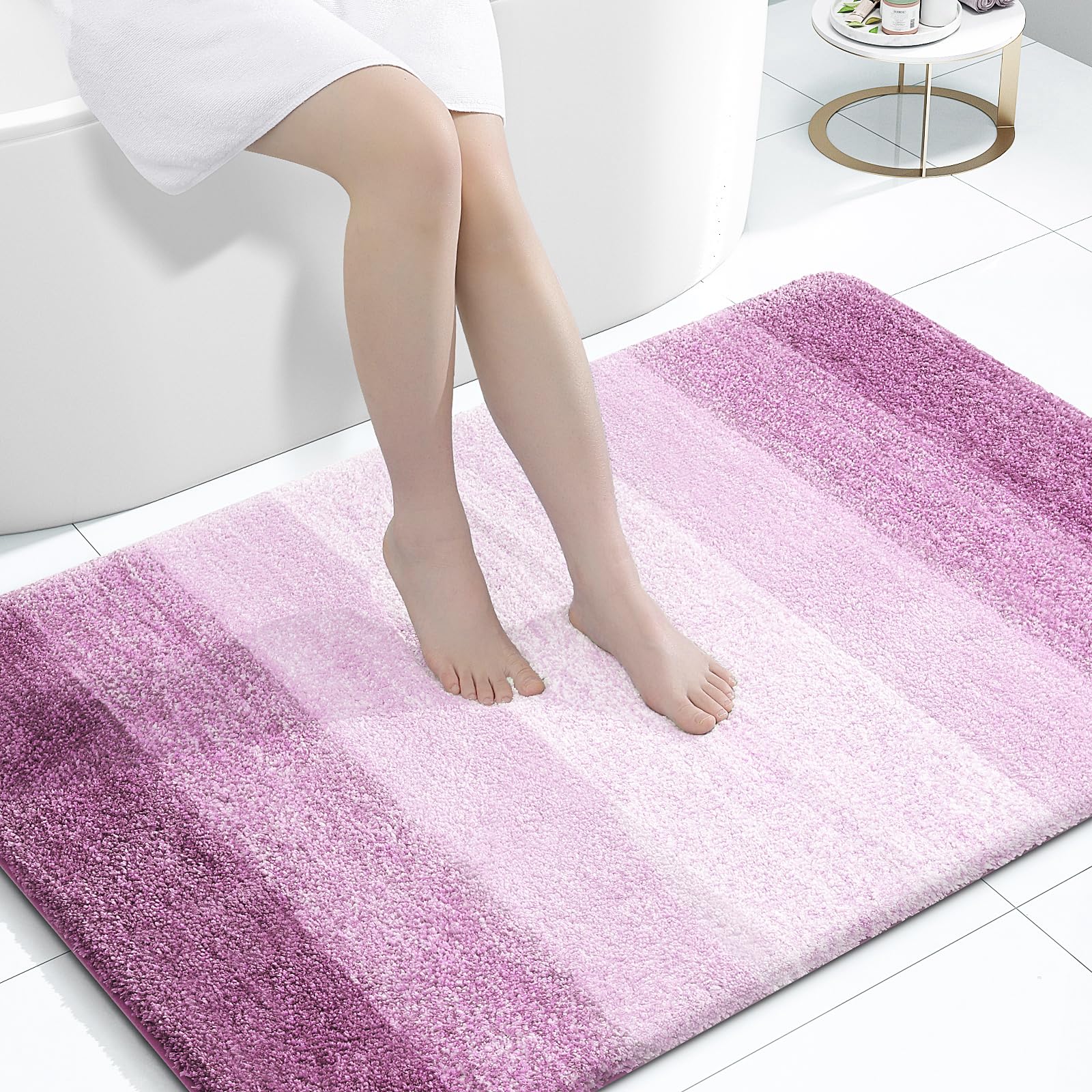 OLANLY Large Bathroom Rugs 44x32, Extra Soft Absorbent Microfiber Bath Rugs | Pinkish-Purple, Non-Slip Quick-Drying Rubber Backing, Washable Bath Mat for Floor, Tub and Shower, Home Decor Accessories