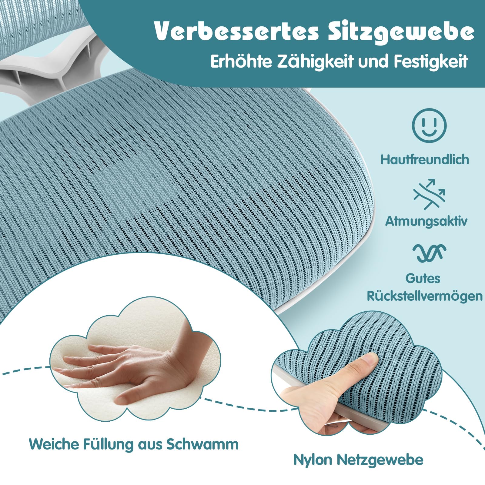 GOPLUS Schreibtischstuhl Kinder, Höhenverstellbarer Kinderdrehstuhl, Sitzhöhe 43-55cm, Bürostuhl mit Rückenlehne & Armlehnen & Rädern, Ergonomischer Kinderstuhl für Kinder 6-15 Jahre (Blau)