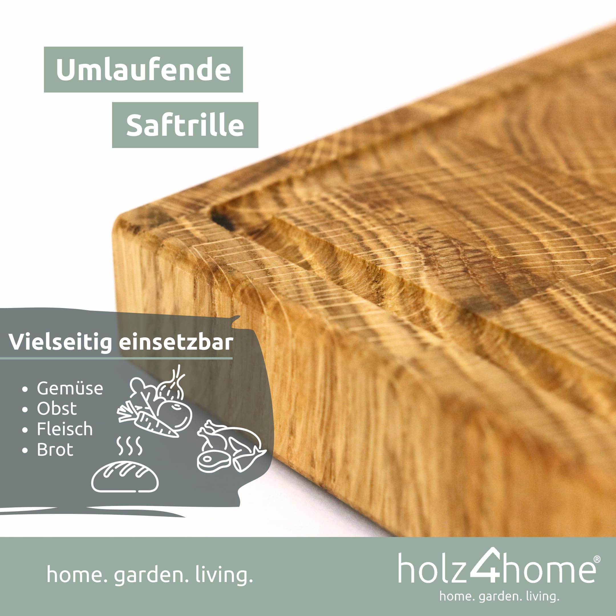 holz4home® Schneidebrett L aus Eichenholz I Stirnholz Würfelmuster Echtholz Brett I Hackbrett Steakbrett 40x30x4 cm I Küchenbrett mit Saftrille Holzbrett für Gemüse Fleisch