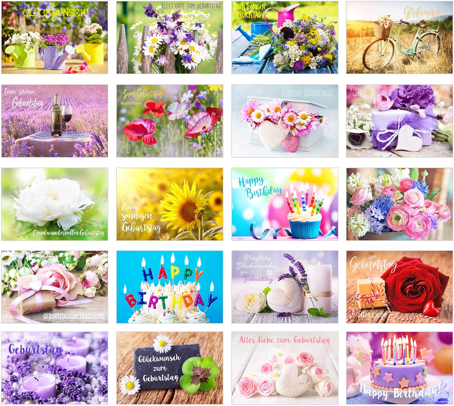 Edition Seidel Set of 20 Exclusive Premium Birthday Cards with Envelope Greeting Card Birthday Card Man Woman Cards Happy Birthday Billet Sayings
