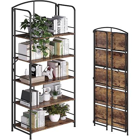5-Tier Folding Metal Bookcase: Declutter Your Space and Store in Style