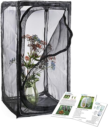 Hábitat de mariposa monarca resistente de 30 pulgadas, jaula plegable para exteriores, terrario con protección de cremallera