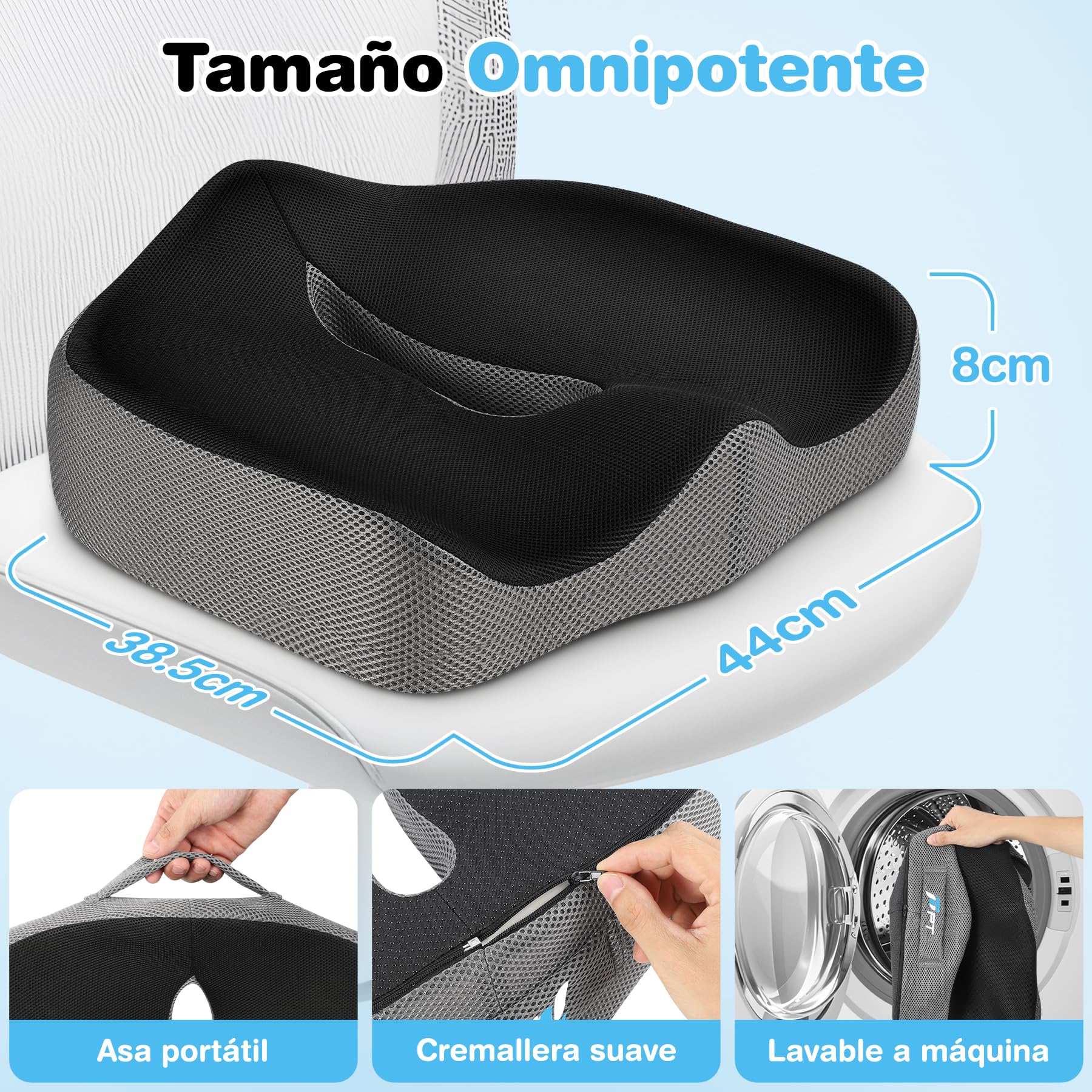 POOTACK Cojín Silla Oficina - Cojín de Memoria Portátil para Silla Oficina, Cojín Asiento Coche Conductor, Sillas Gaming y Silla de Ruedas