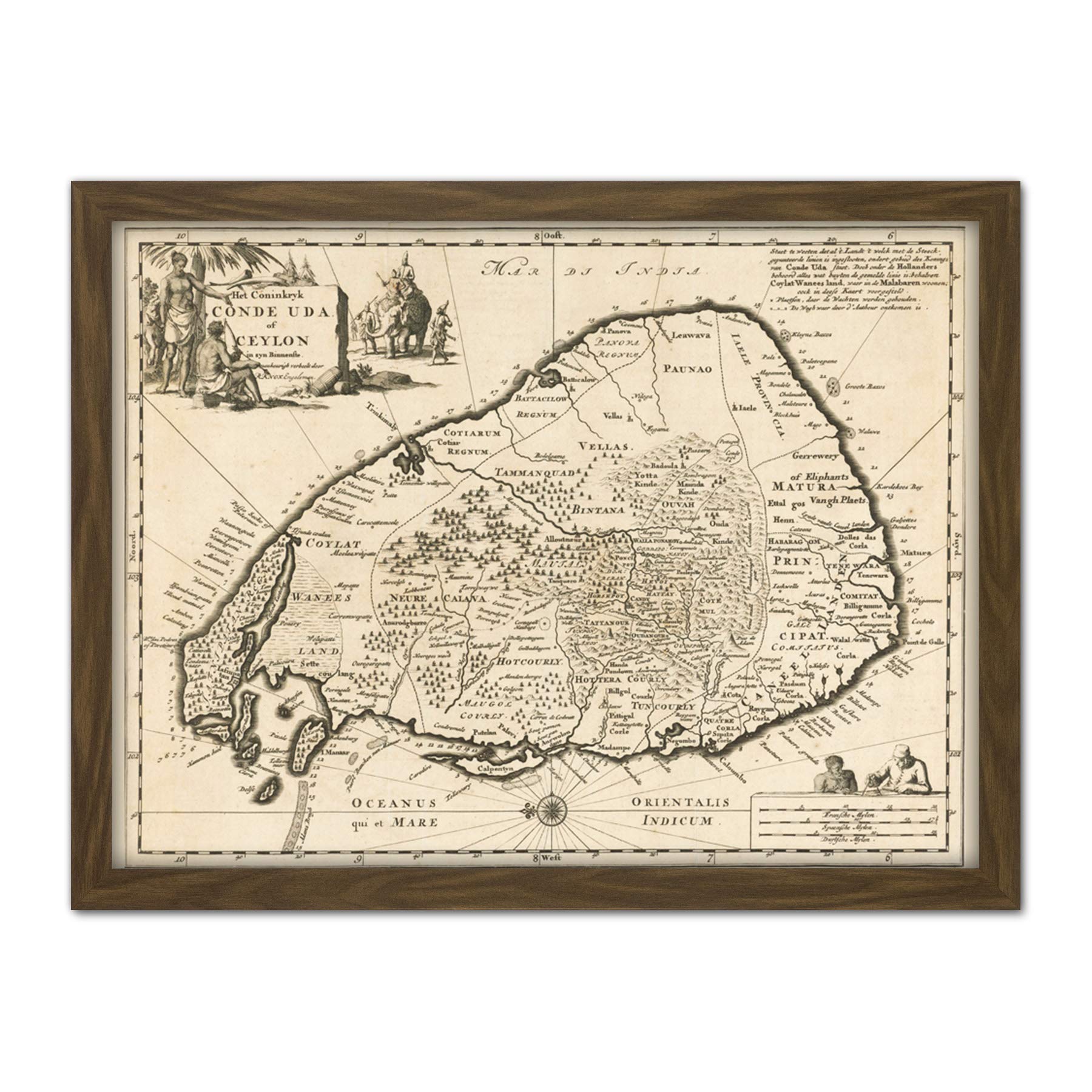 Artery8 Luyken Old Map Of Ceylon Sri Lanka Artwork Framed Wall Art Print 18X24 Inch
