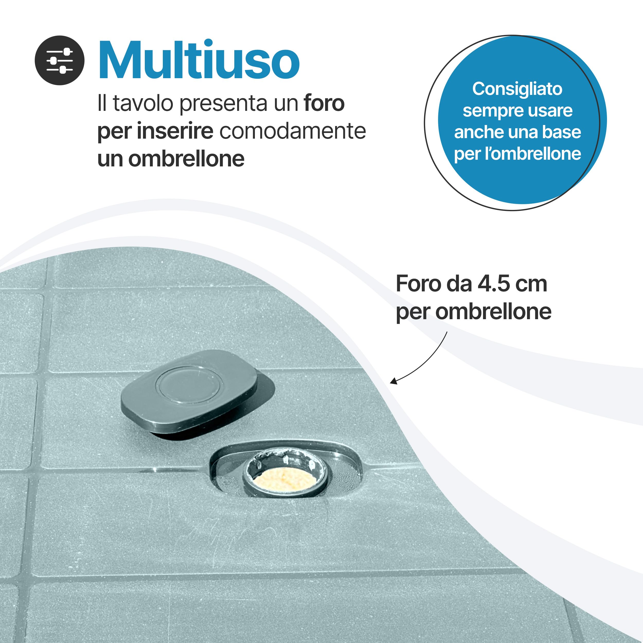 Tomaino - Tavolo Da Giardino In Plastica Quadrato - Tavolo Plastica Esterno per 6 Posti con Gambe Smontabili e Foro per Ombrellone - Tavolino da Esterno New Verde