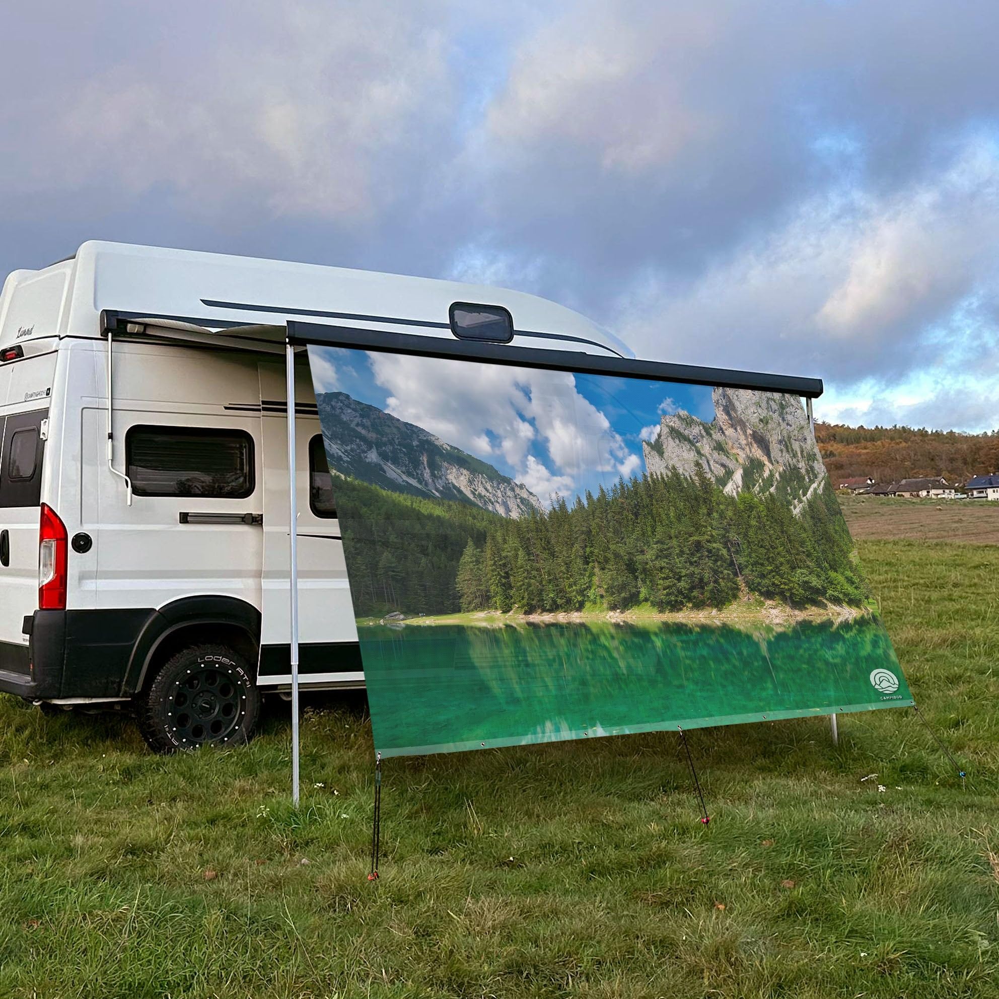 Bergsee Textil Sonnensegel Höhe 200cm Fotodruck Keder-Befestigung Länge 450cm 5 mm Keder