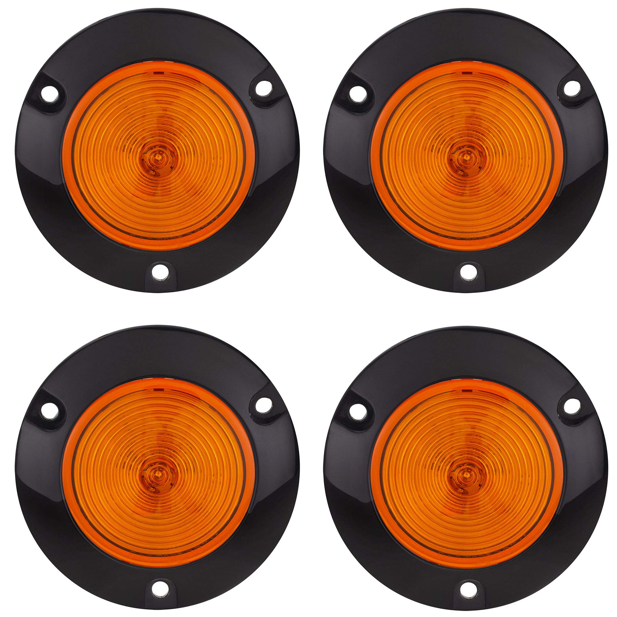 LONG HAUL Amber 2" Round Surface Mount Clearance/Marker LED with Black Bezel | Kit (4 Pack)