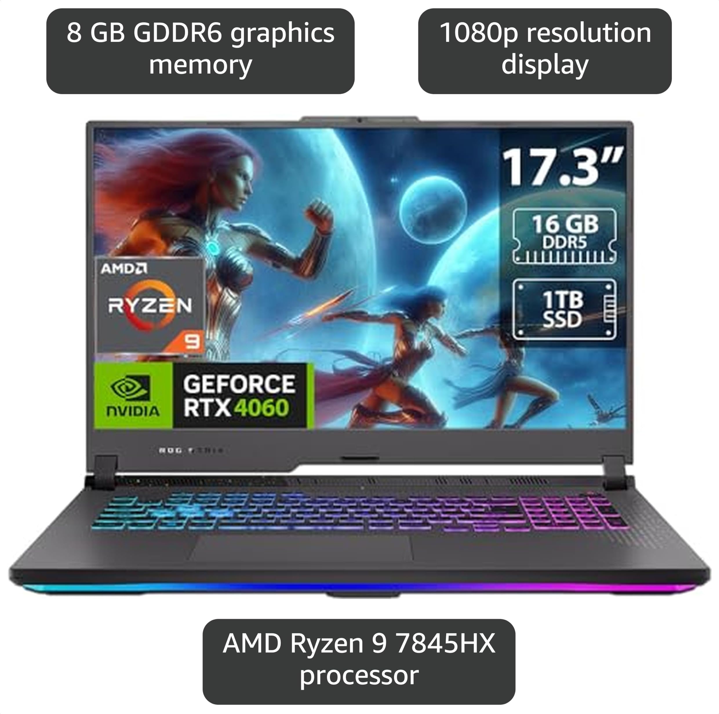 Amazon.com: ASUS Gaming Laptop AMD Ryzen 9 7845HX 3.0 GHz NVIDIA