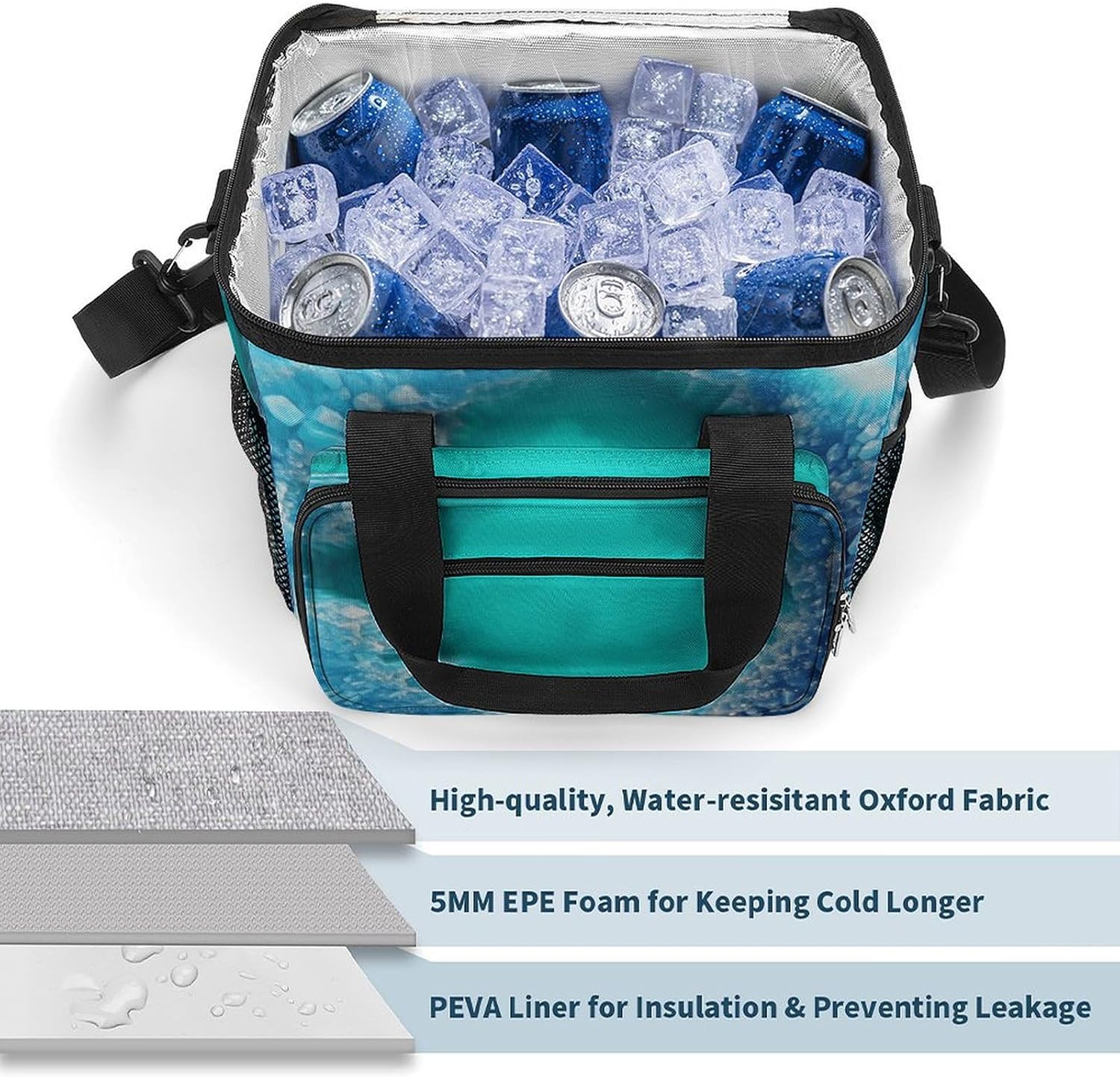 Bright Aqua Blue Turquoise Cooler Bag Portable Insulated Lunch Bags Leakproof Ice Chest Large Capacity Soft Cooler Tote for Picnic Camping Work Travel Keep Food Drinks Fresh 22.5L
