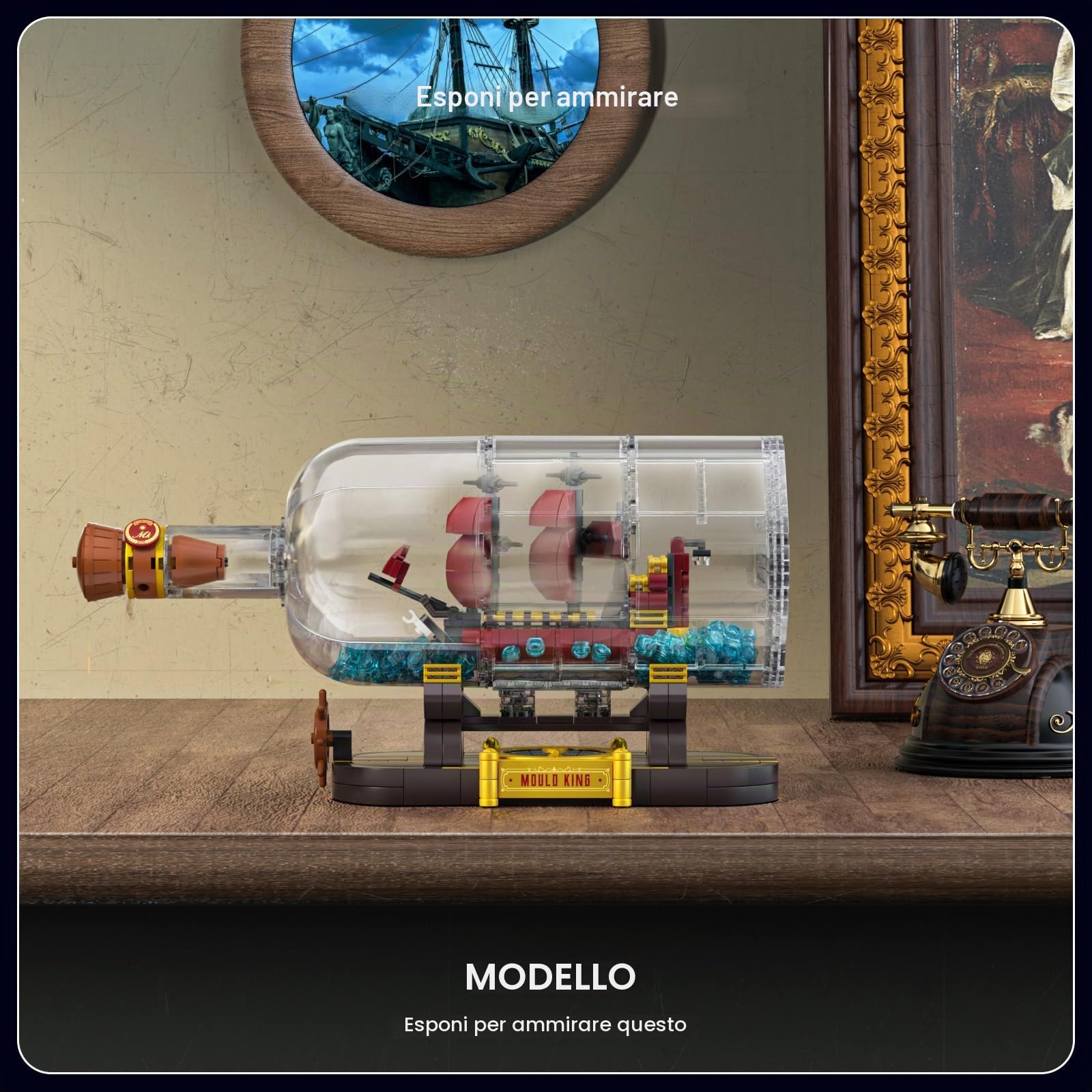 Mould King 10085 Nave pirata in bottiglia Blocchi da costruzione The Queen Revenge Barca a vela Blocchi da collezione modello nave regalo per bambini a partire da 8 anni (885 pezzi)