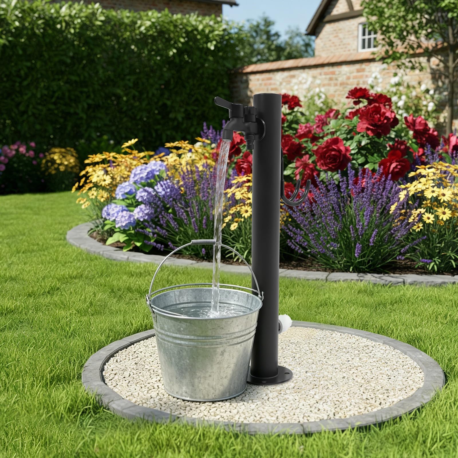 Colonna d'acqua da giardino, in acciaio inox, rotonda, con 2 uscite, DN15, per il monitoraggio del giardino, lavaggio auto, lavaggio a mano, bagno per animali domestici
