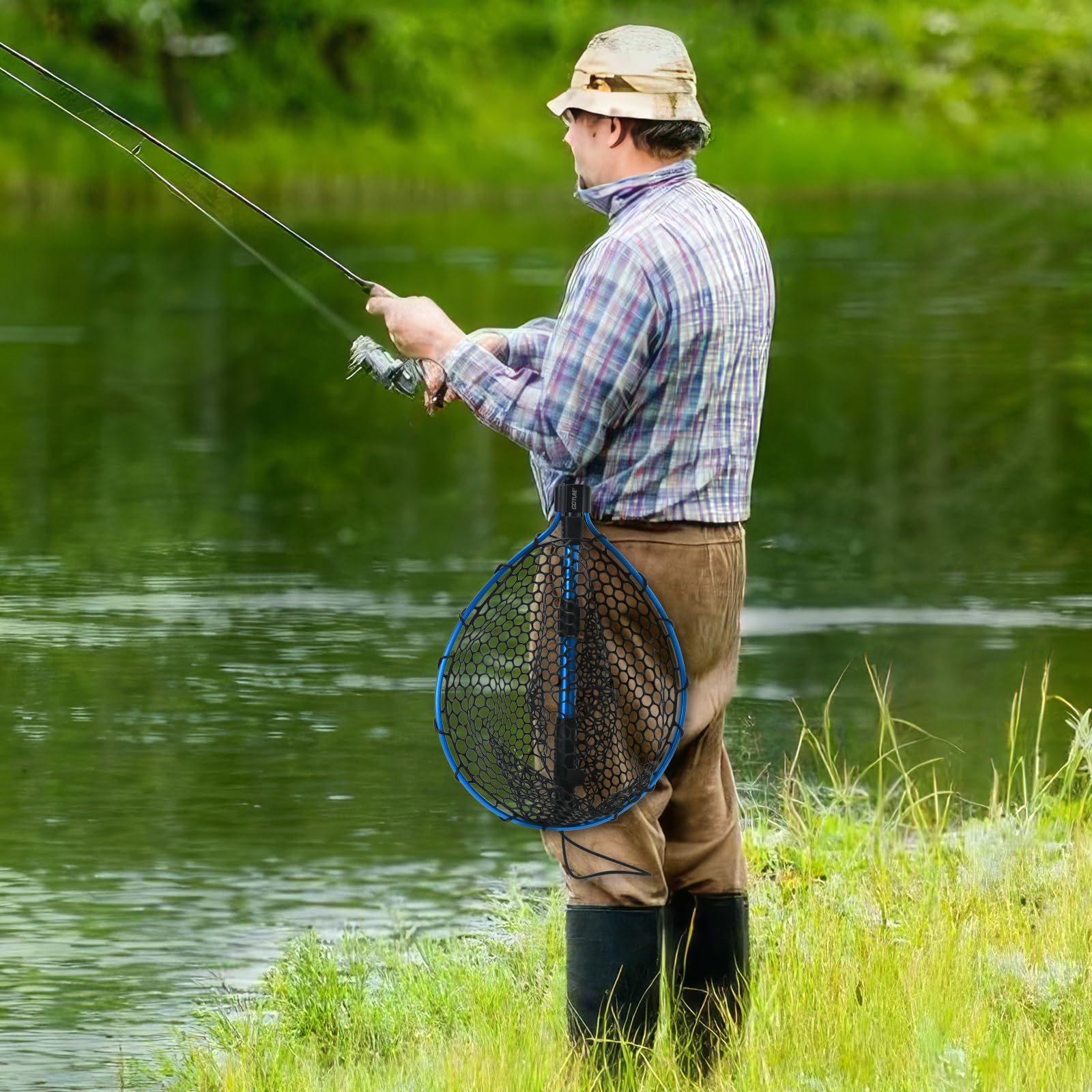 Goture Guadino per pesca a mosca, con clip magnetica, per pesca alla trota, in lega di alluminio/telaio in legno con rete in gomma morbida