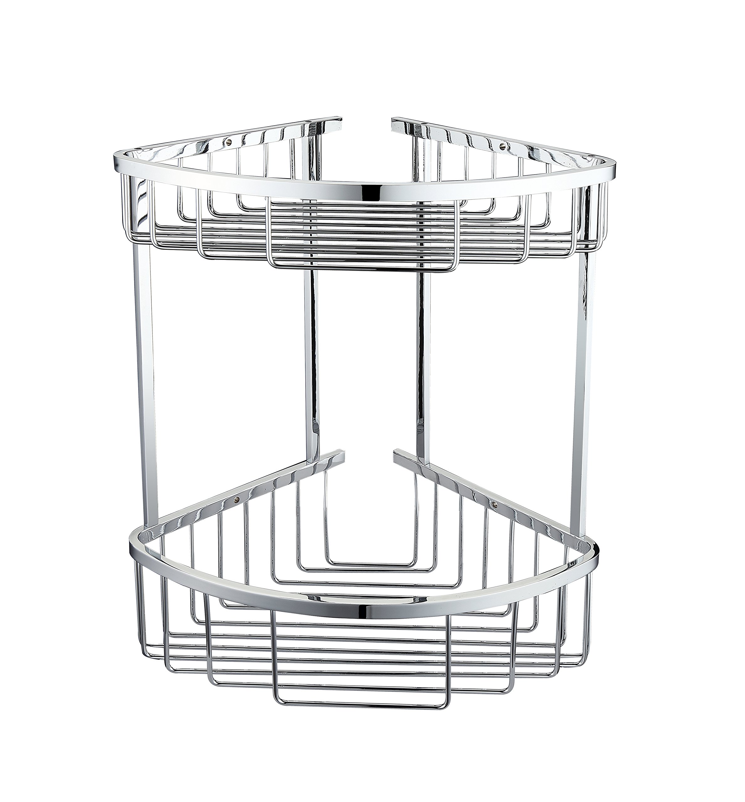 Cesta de ducha de alambre grande cromado, cesta de doble esquina para organización de baño con estante de latón macizo