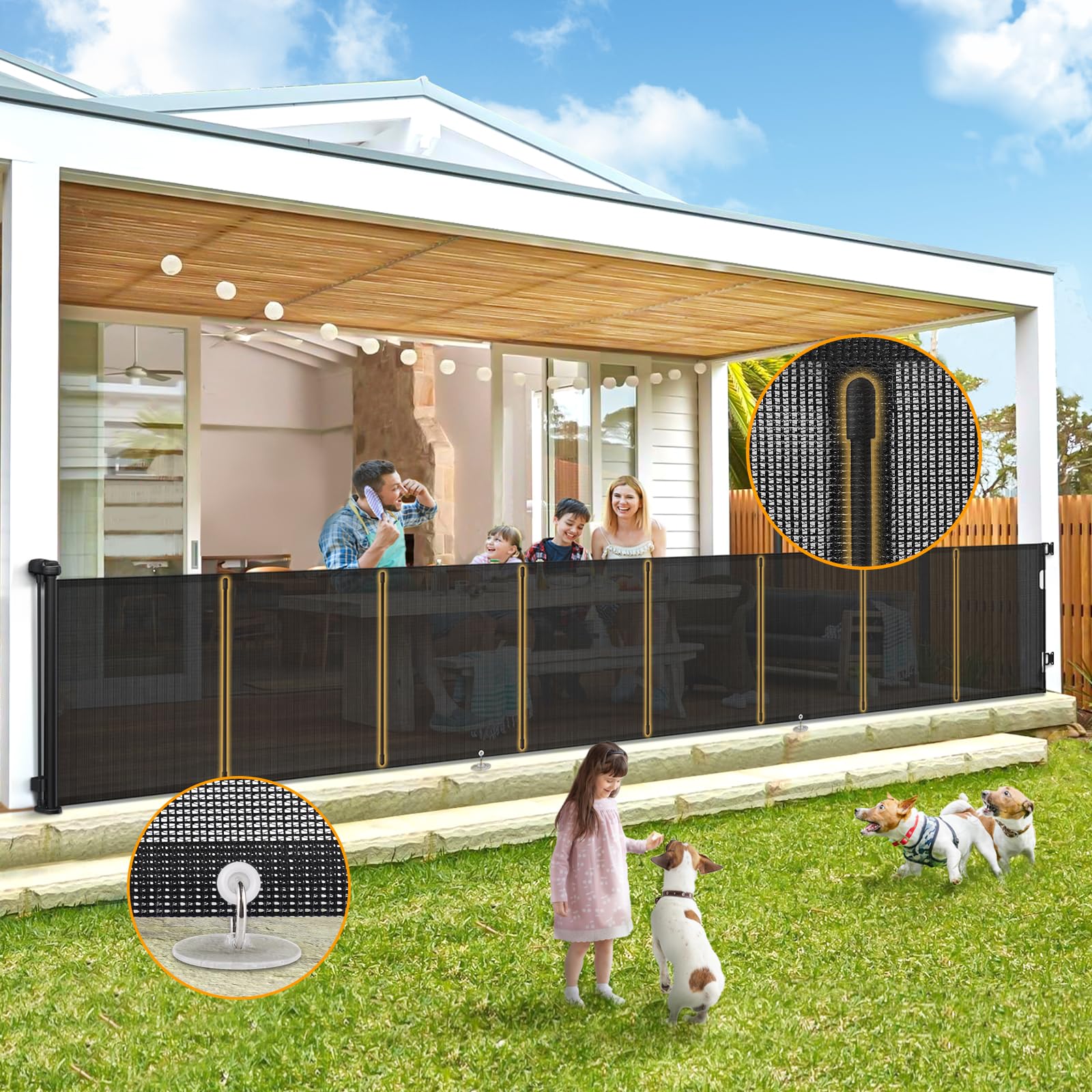 Retractable Baby Gates Extra Wide 150" (12.5 FT) x 34" Tall, Indoor/Outdoor Retractable Gate for Doorways, Stairs, Hallways, Decks, Garage,Black