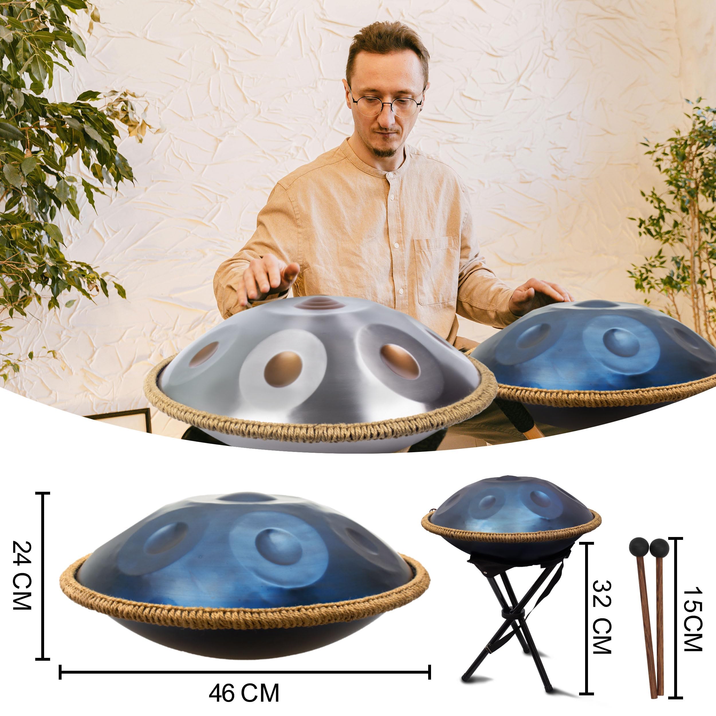 Tamburo a mano per adulti, in D minore di alta qualità, con 9 note accordate di precisione, tamburo a mano da 432 Hz, per prestazioni principianti