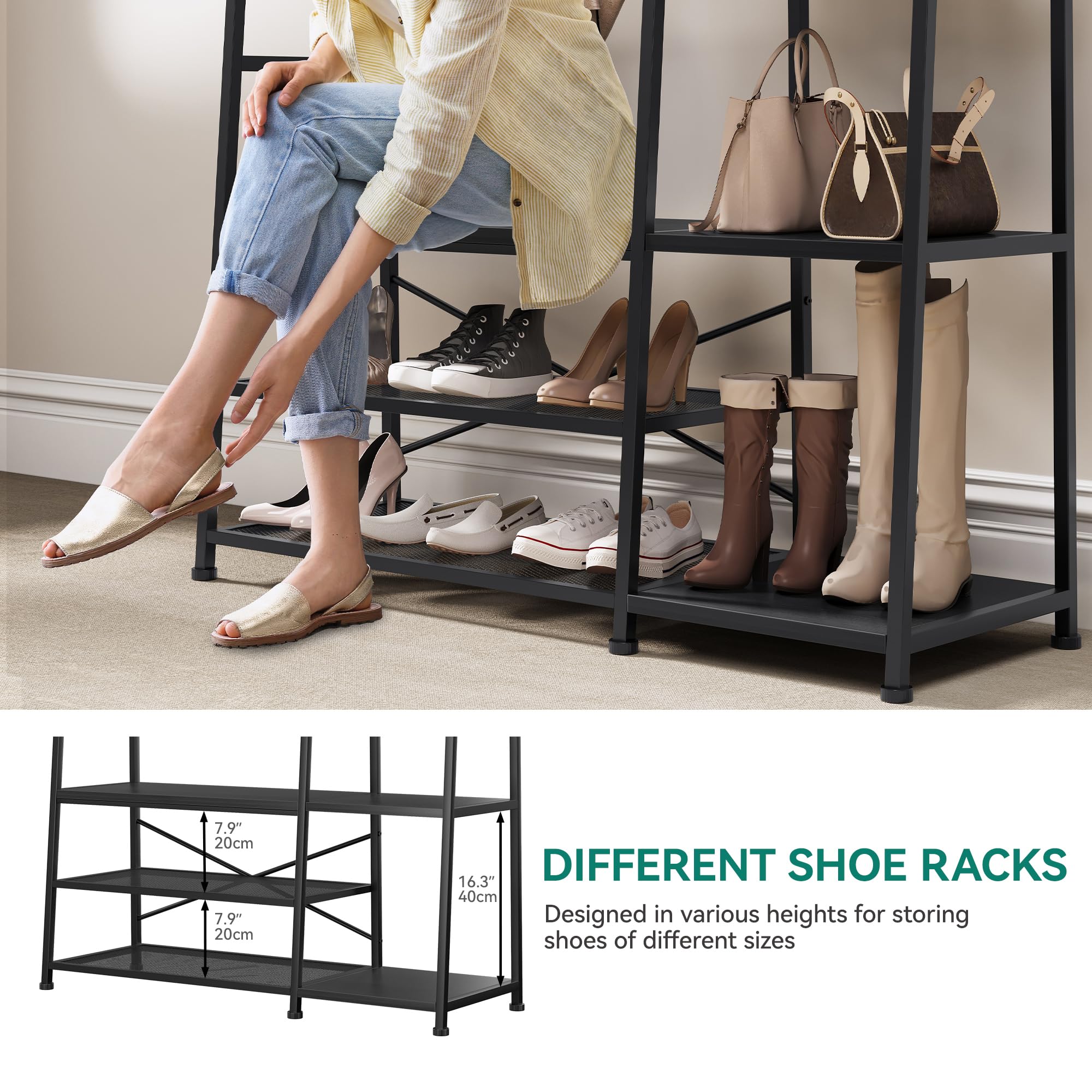 YITAHOME Porte-Manteau Industriel Avec Banc & Étagère Chaussures - 4 En 1, Entrée, Couloir, Salon, Stable & Facile à Monter YITAHOME Porte-Manteau Industriel Avec Banc & Étagère Chaussures - 4 En 1, Entrée, Couloir, Salon, Stable & Facile à Monter