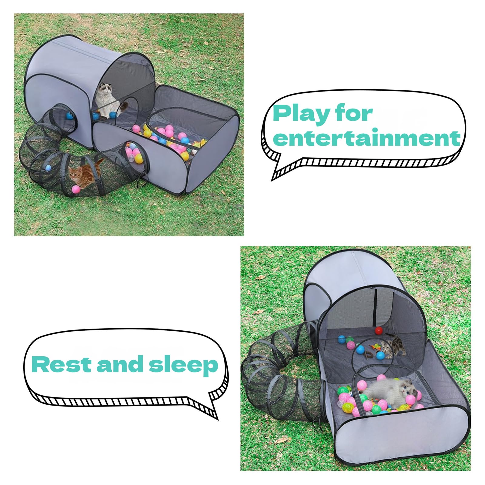 Parc d'extérieur pour Chat - Enclos pour Chat - avec Design Portable - Maison de Jeu Interactive avec Tunnel - Accessoire Portable pour Animaux de Compagnie pour Chiots et Petits (L)